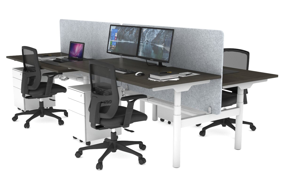 Flexi Premium Height Adjustable 4-Person H Bench Workstation - White Frame [1400L x 800W with Cable Management] - Ideal for Office, Coworking Spaces & Home Offices