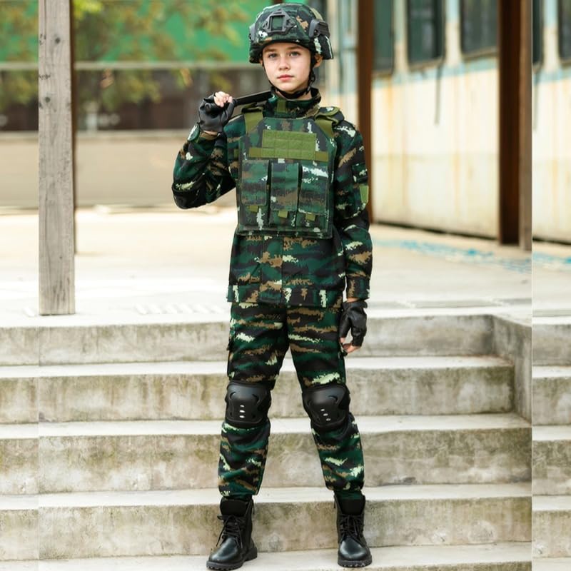 Kids Military Camouflage Soldier Play Set - Tactical Vest, Helmet & Backpack for Outdoor Adventure & Role Play Games