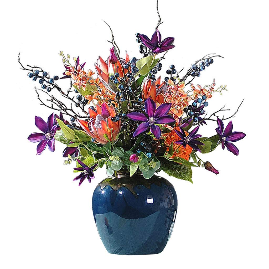 Premium Artificial Silk Flowers in Ceramic Vase - Realistic Fake Floral Arrangement for Home, Office, Wedding & Party Decor (Color A) | Elegant Table Centerpiece & Indoor Decoration