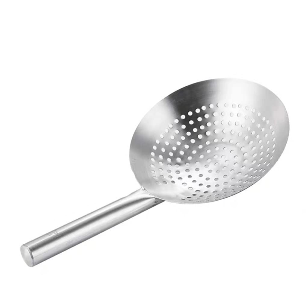 SEIJY Stainless Steel Long Handle Colander - Large 22cm Kitchen Strainer for Oil, Flour, Noodles & Dumplings - Durable Mesh Sieve Skimmer for Cooking, Baking & Food Prep