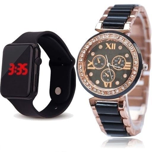 LAKSH Stainless Steel & Rubber Strap Analog Digital Watch for Women & Girls - Waterproof Fashion Watch for Daily Wear, Sports & Casual Outfits (Model SR-639/AT-639)