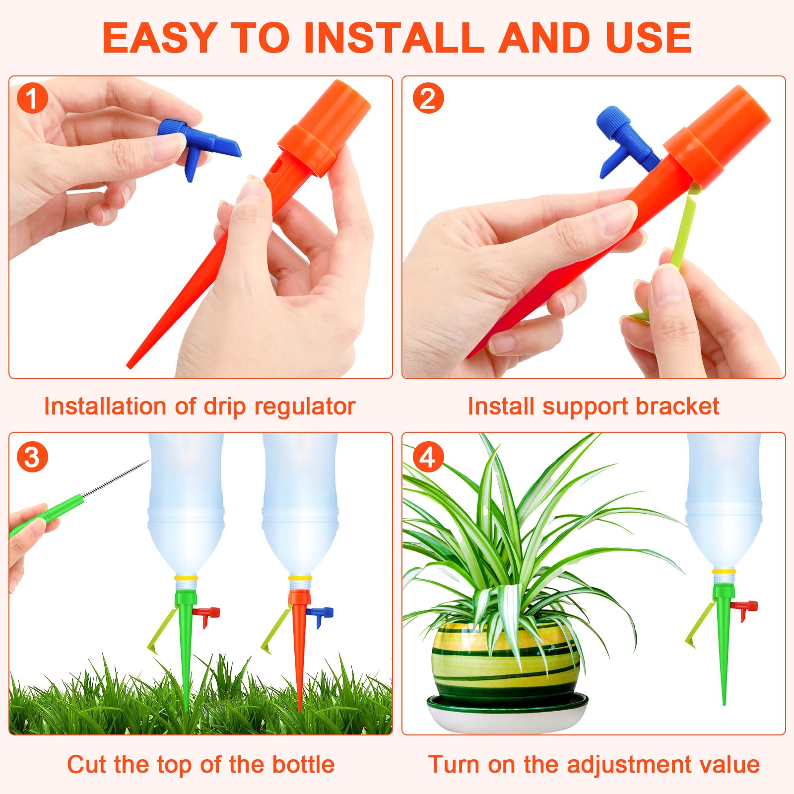 24 Pack Self-Watering Plant Spikes - Automatic Drip Irrigation System with Slow Release Valve for Outdoor Plants | Perfect for Vacation Care, Garden Pots, Hanging Baskets & Indoor Houseplants