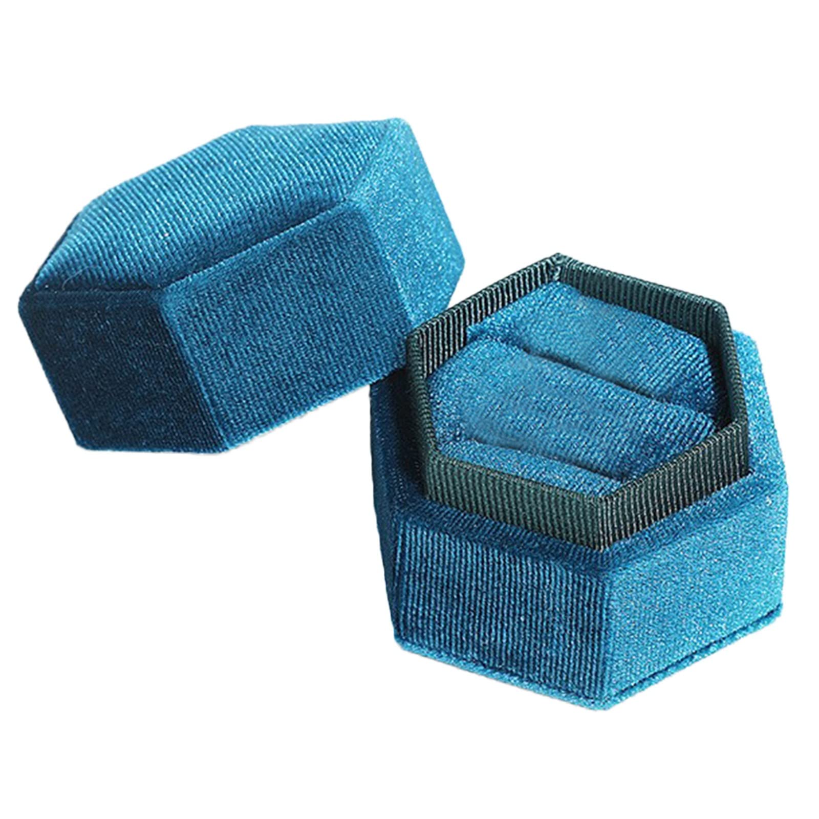 Antique Velvet Hexagon Double Ring Box - Premium Vintage Jewelry Holder for Engagement, Wedding, Proposal & Photoshoots - Travel Jewelry Case for Necklaces & Rings (Light Blue, One Size) - Perfect for Romantic Proposals, Wedding Ceremonies & Jewelry Storage