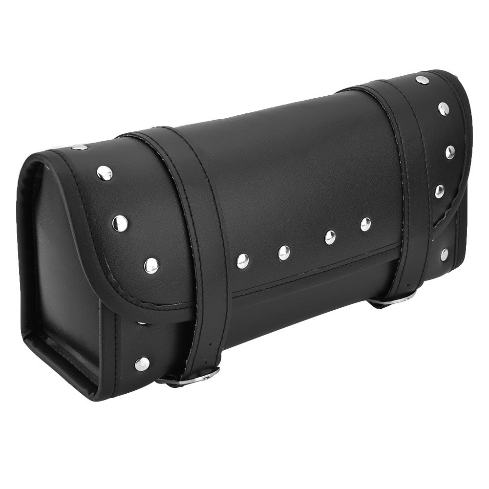 Aramox Motorcycle Handlebar Bags - Black PU Leather Motorbike Front & Rear Fork Tool Bag, Waterproof Storage Saddlebag for Adventure Touring, Commuting & Road Trips