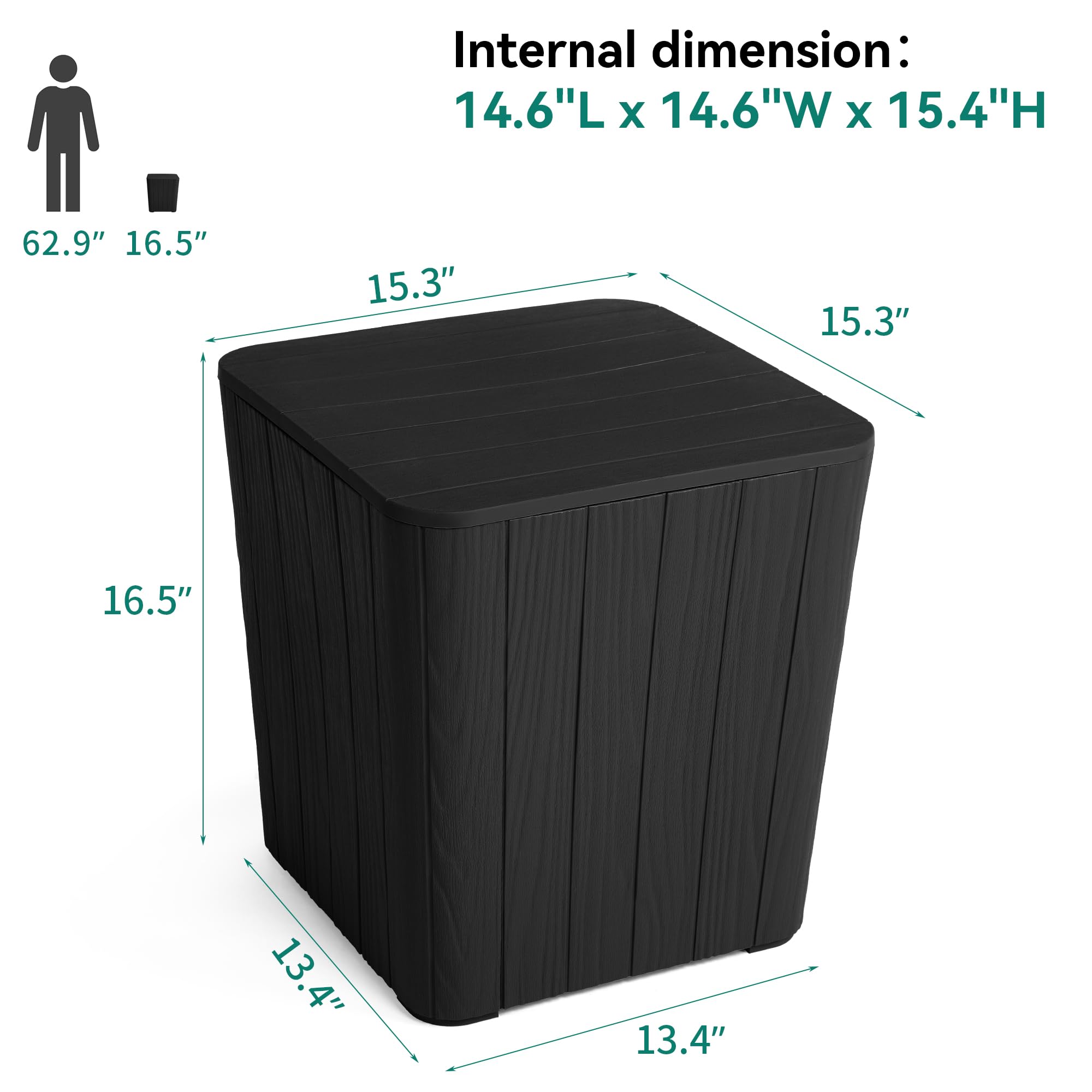 YITAHOME 11.5 Gallon Outdoor Side Table with Storage - Small End Table for Coffee, Patio Decor - Perfect for Living Room, Garden & Balcony (Black)