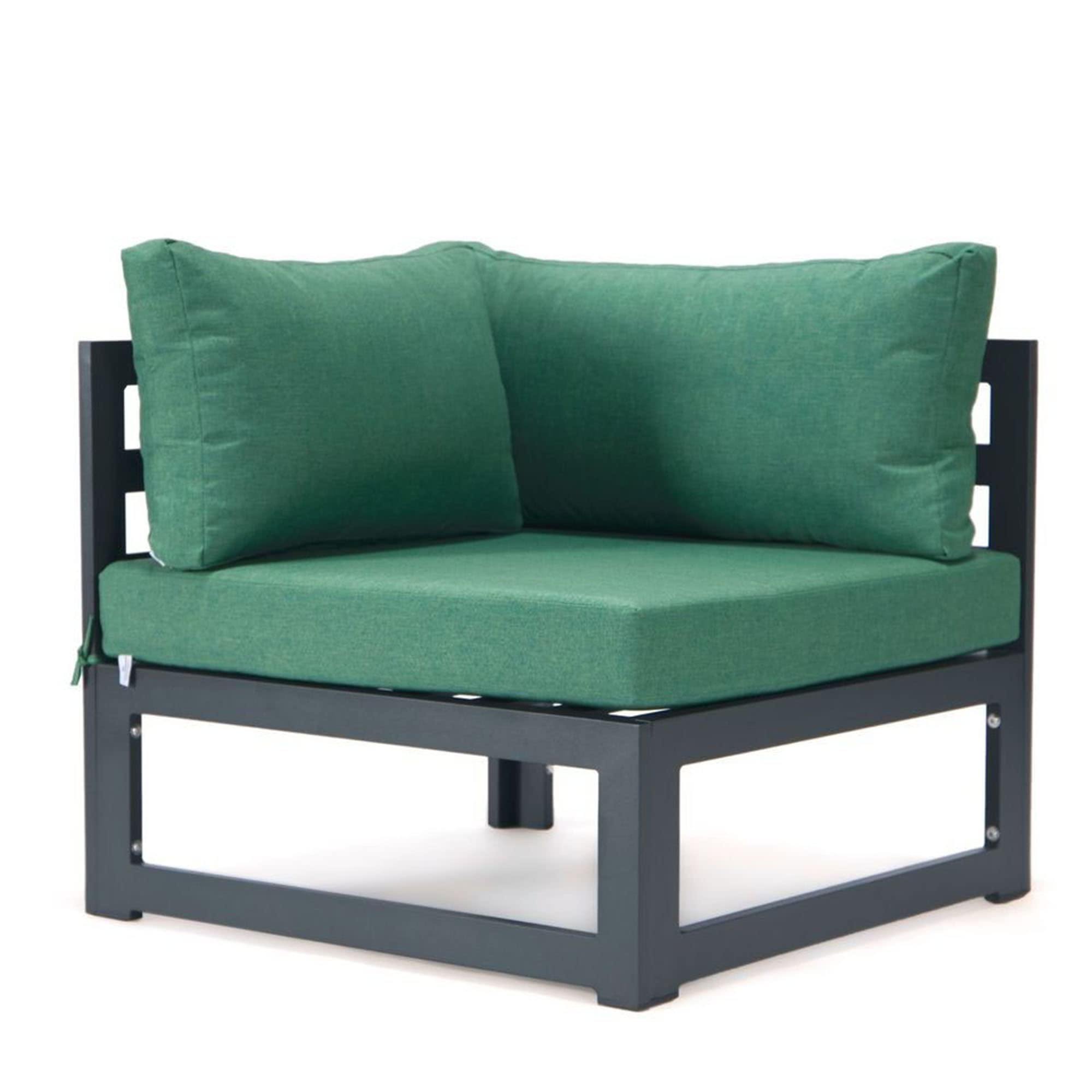 LeisureMod Chelsea 7-Piece Outdoor Patio Conversation Set - Aluminum Sectional Sofa with Weather-Resistant Cushions & Coffee Table (Green) - Perfect for Backyard, Garden, Poolside & Patio Relaxation