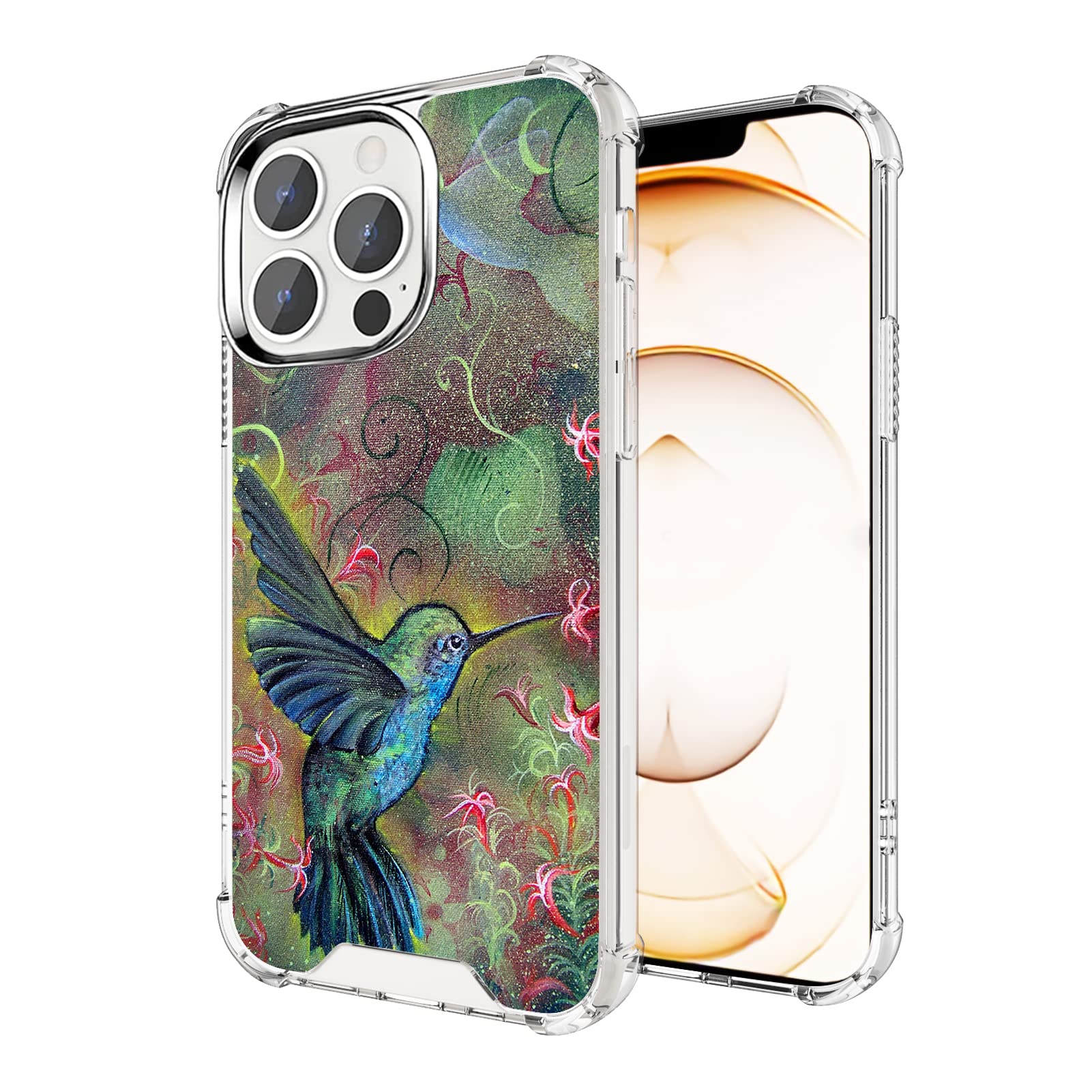 Shockproof Clear Phone Case for iPhone 13 Pro with Vibrant Hummingbird Design - 4 Corner Reinforced Protection | Perfect for Everyday Use, Outdoor Activities & Travel