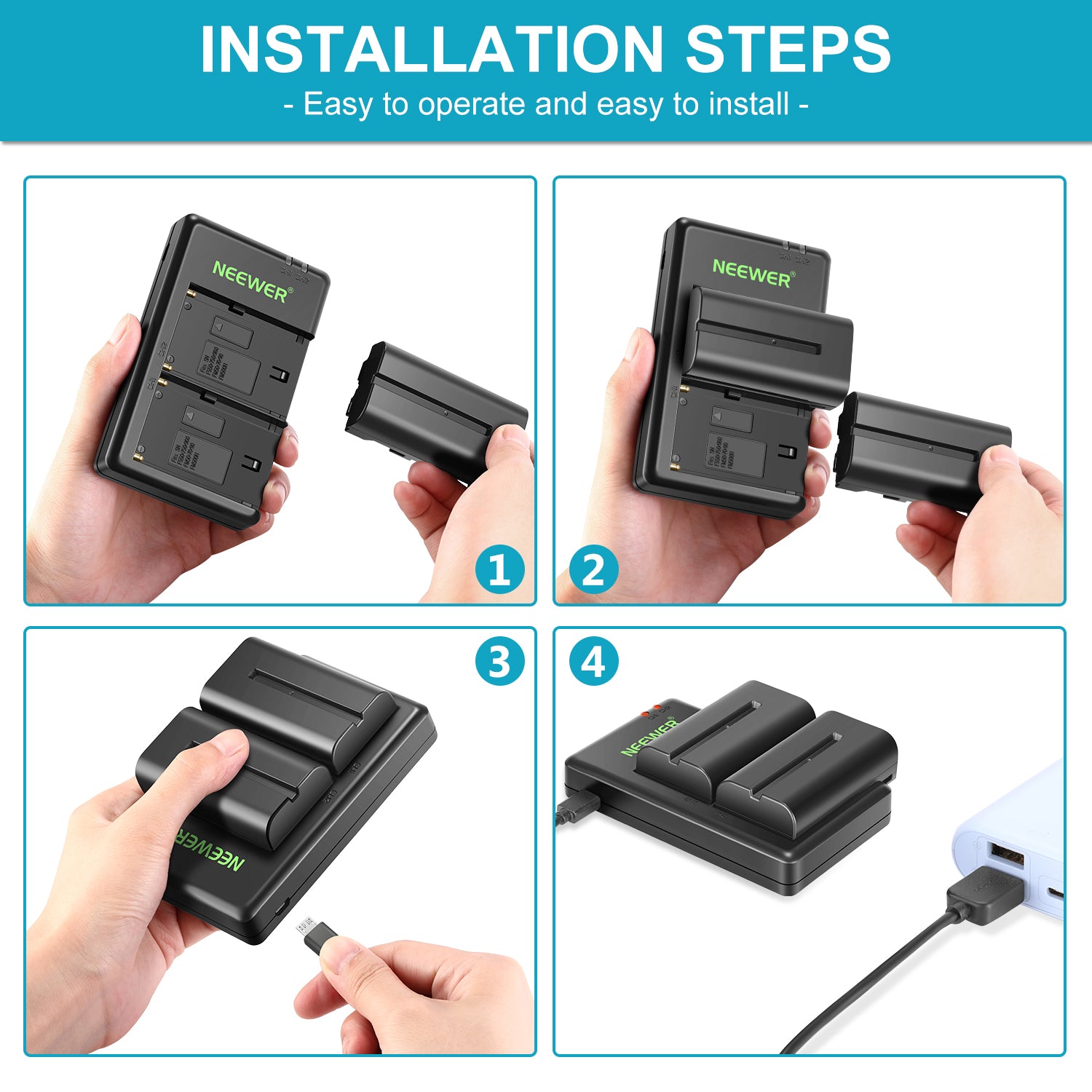NEEWER NP-F550 Battery Charger Set for Sony Cameras - Fast Charging Dual USB Port for Sony NP-FZ100 NP-FW50 - Perfect for Travel, Vlogging & Photography