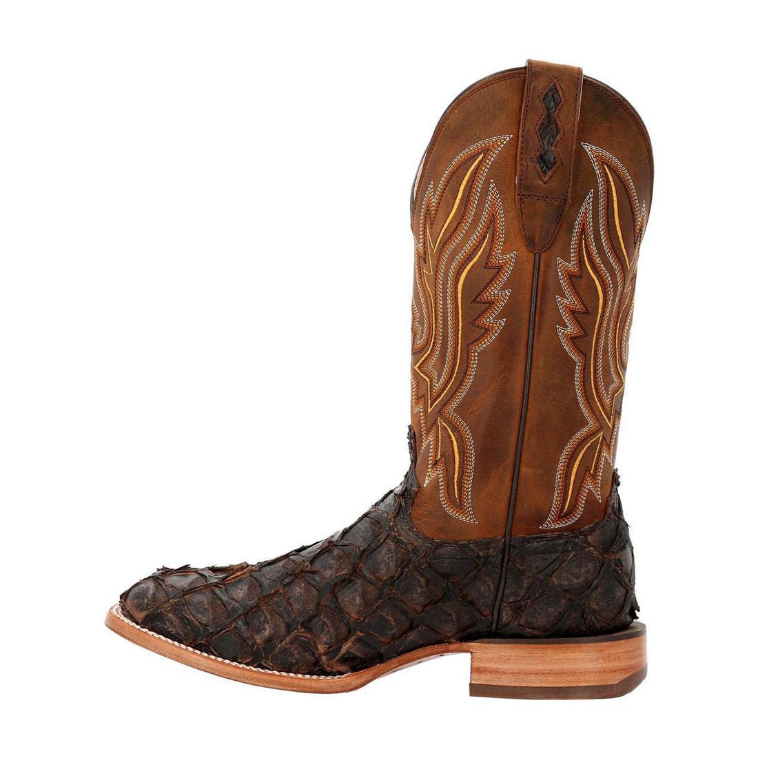Premium Exotic Dark Brown Pirarucu Leather Western Boots for Men - Stylish Cowboy Boots for Rodeo, Country Dancing & Western Fashion