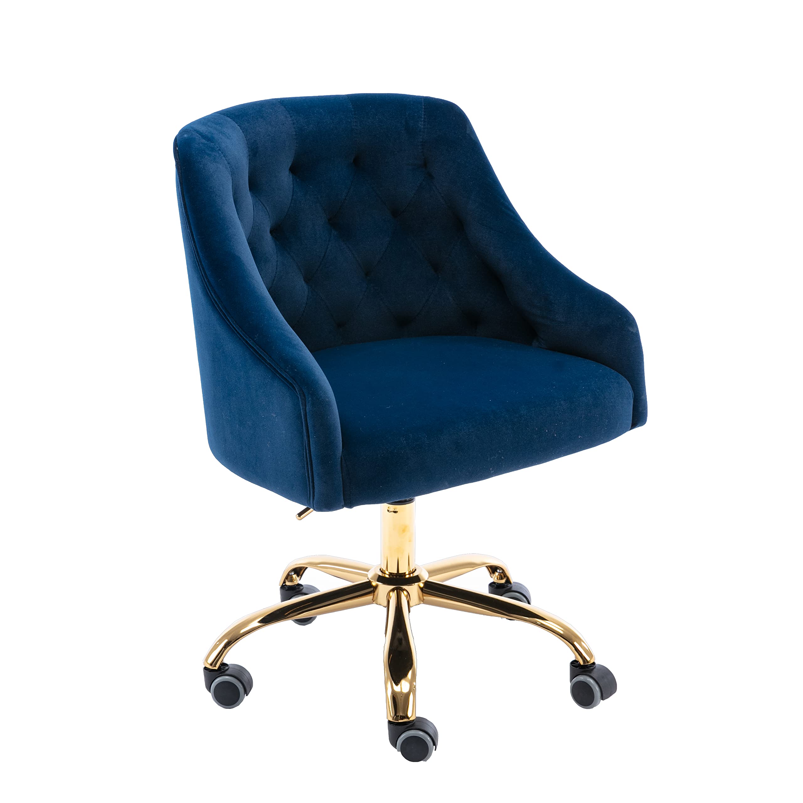 Ergonomic Modern Home Office Chair - Adjustable Swivel Desk Chair with Wheels, Velvet Upholstery for Living Room & Bedroom - Dark Blue (Perfect for Work from Home, Gaming & Makeup Vanity)