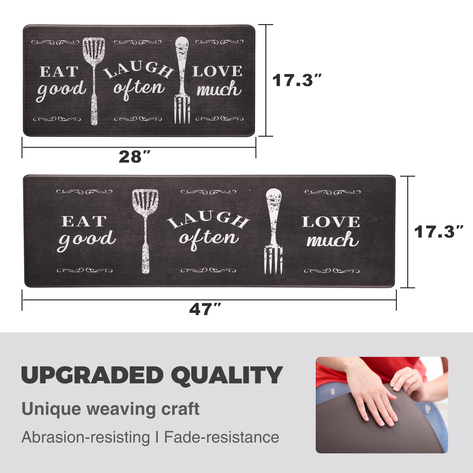KOKHUB Anti-Fatigue Kitchen Mat Set of 2 - 1/2 Inch Thick Cushioned Waterproof Floor Mats with Non-Slip Backing, Washable for Home & Office - Perfect for Standing Desks, Sink Areas & Farmhouse Kitchens