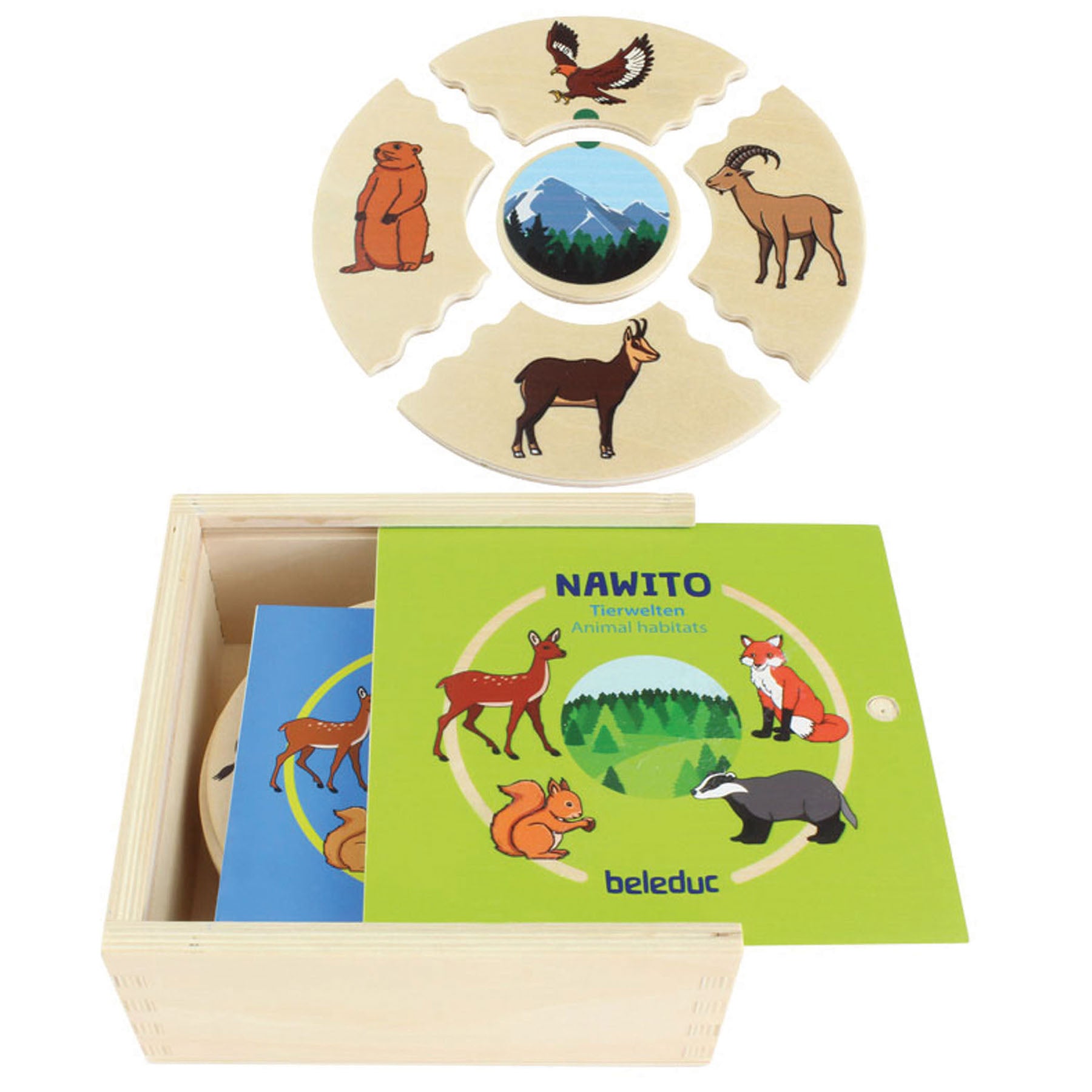 Beleduc Nawito Animal Habitats Educational Puzzle Set - Wooden Learning Toys for Kids Ages 3-5 - Montessori Wildlife Matching Game for Preschool Classroom & Homeschooling