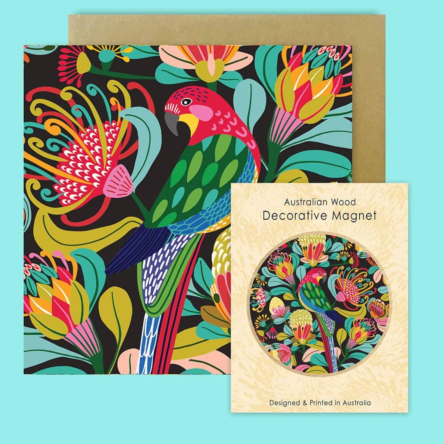 Rosella Bird Magnet & Greeting Card Gift Set - Perfect for Birthdays, Anniversaries, and Home Decor