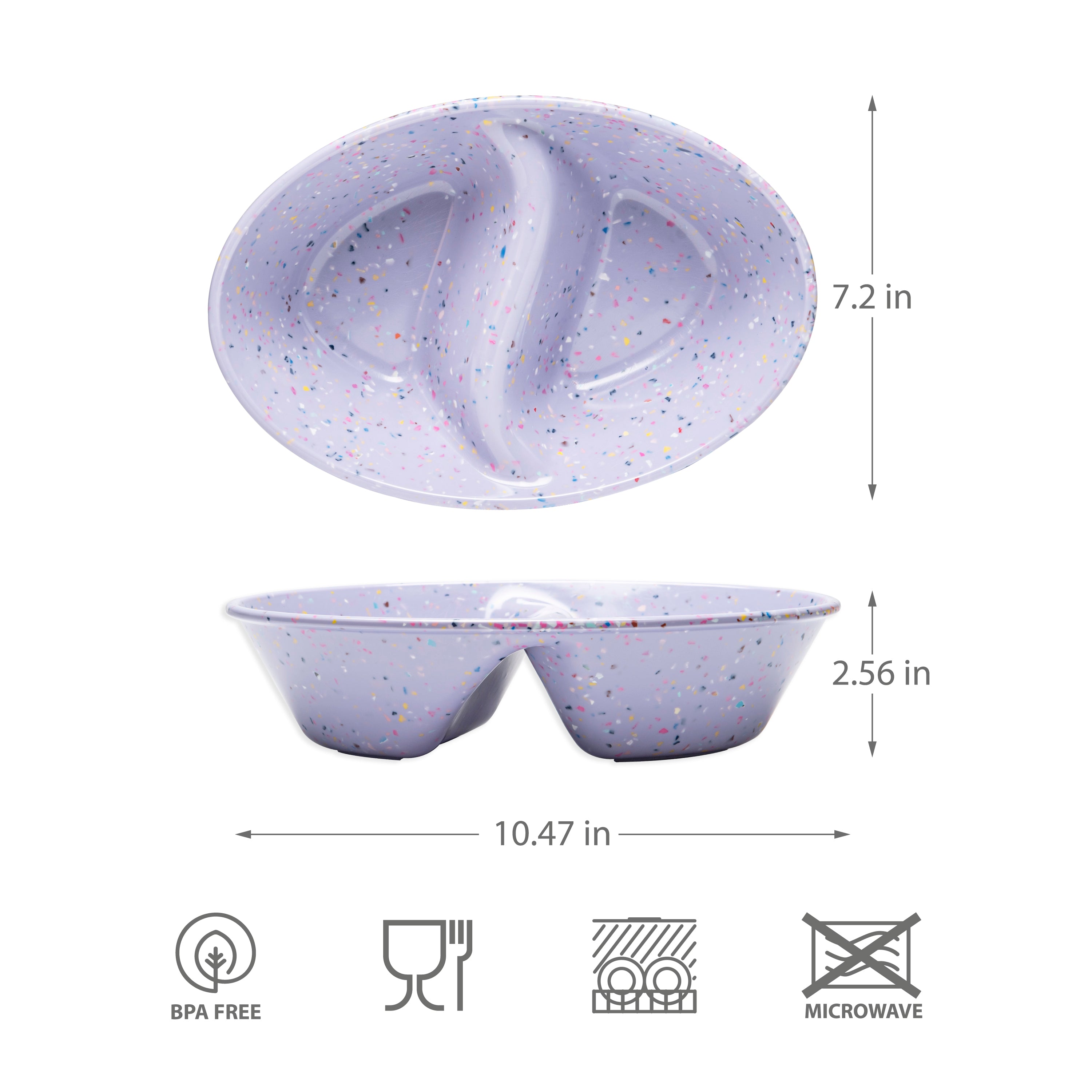 2PC Purple Confetti Divided Serving Dish - Perfect for Party Platters, Appetizers, and Dessert Displays at Events and Gatherings
