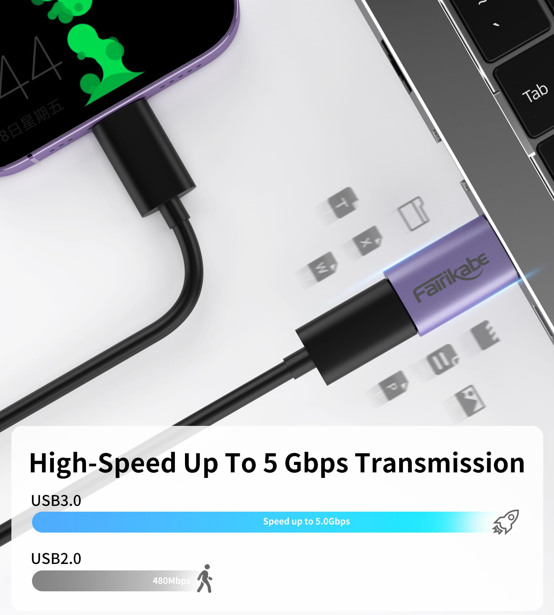 Fairikabe USB A to USB C Adapter 5Gbps High-Speed Data Transfer, USB 3.0 to Type C Converter - Compatible with MacBook, Laptop, PC, Charger, Power Bank (Purple) - Perfect for Office Work, Travel & Mobile Device Charging