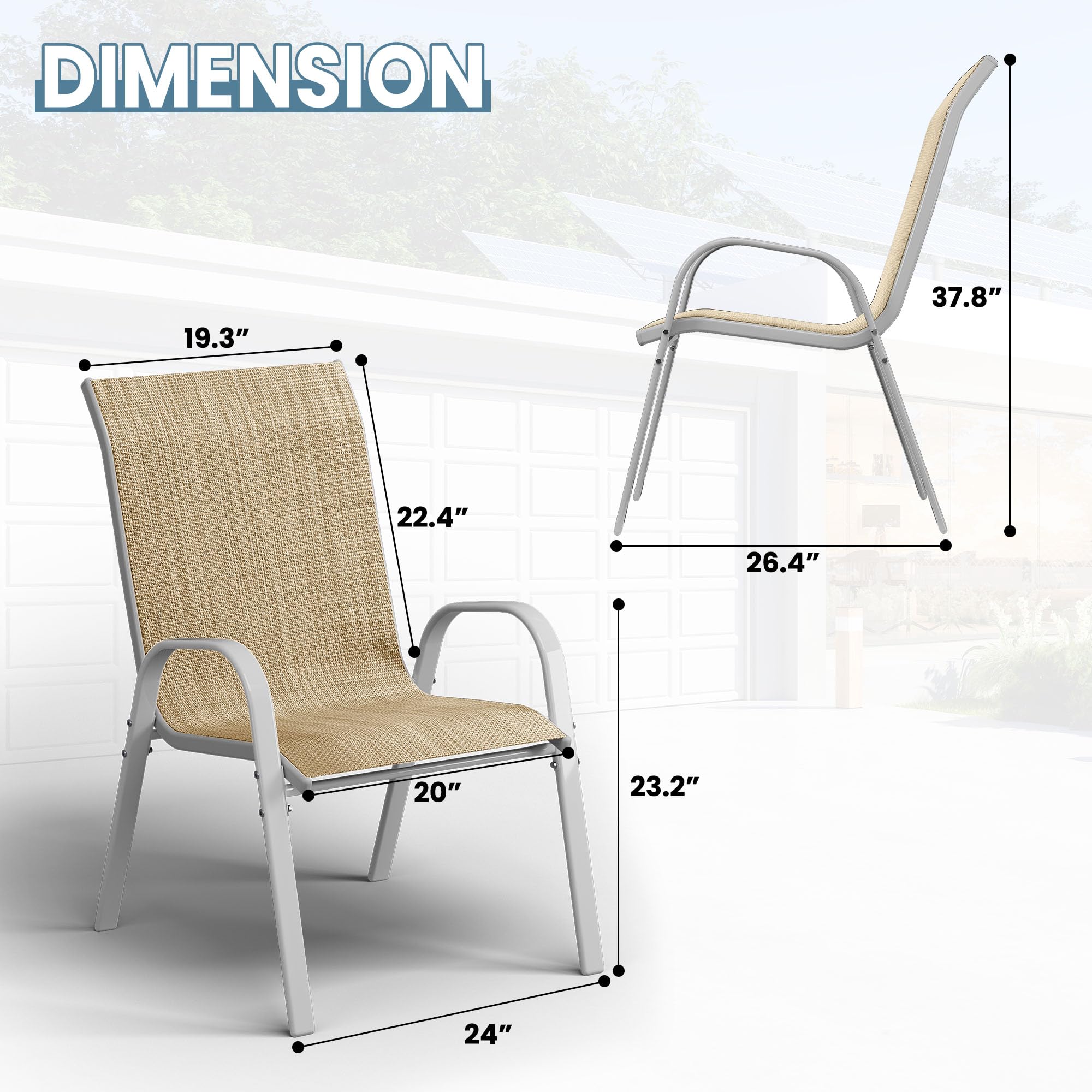 Amopatio 4-Piece Stackable Patio Chairs Set - Weather-Resistant Outdoor Dining Chairs for Garden, Backyard & Deck - Silver Beige All-Weather Furniture for Entertaining & Relaxation