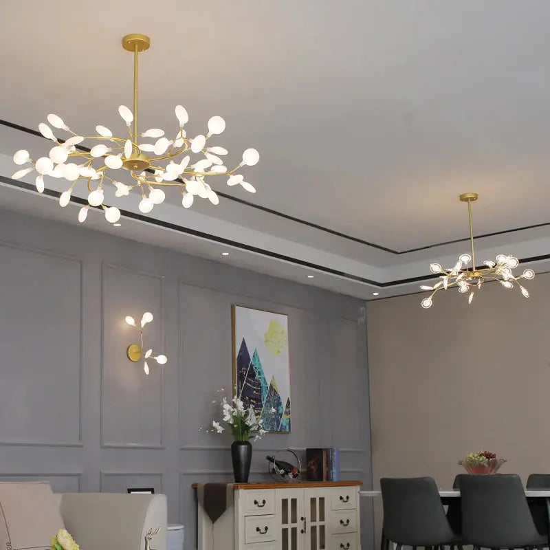 Stylish Sputnik Branch Firefly Chandelier in Gold & Black - Modern Lighting Fixture for Living Room, Dining Room, or Bedroom Decor