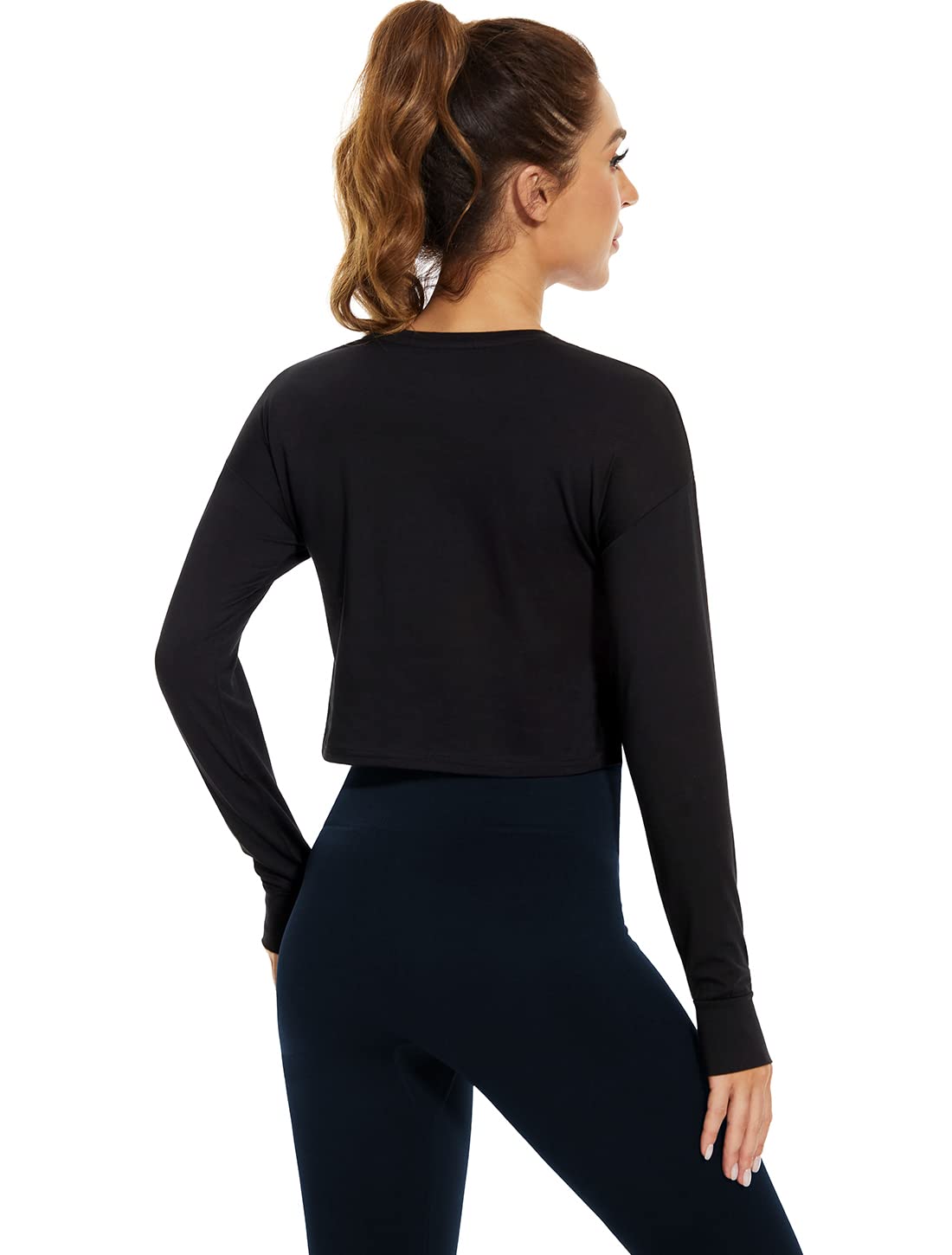 Women's Long Sleeve Crop Top - Cozy Cotton Athletic Sweatshirt with Thumb Holes for Workouts & Casual Wear | Perfect for Yoga, Gym & Street Style