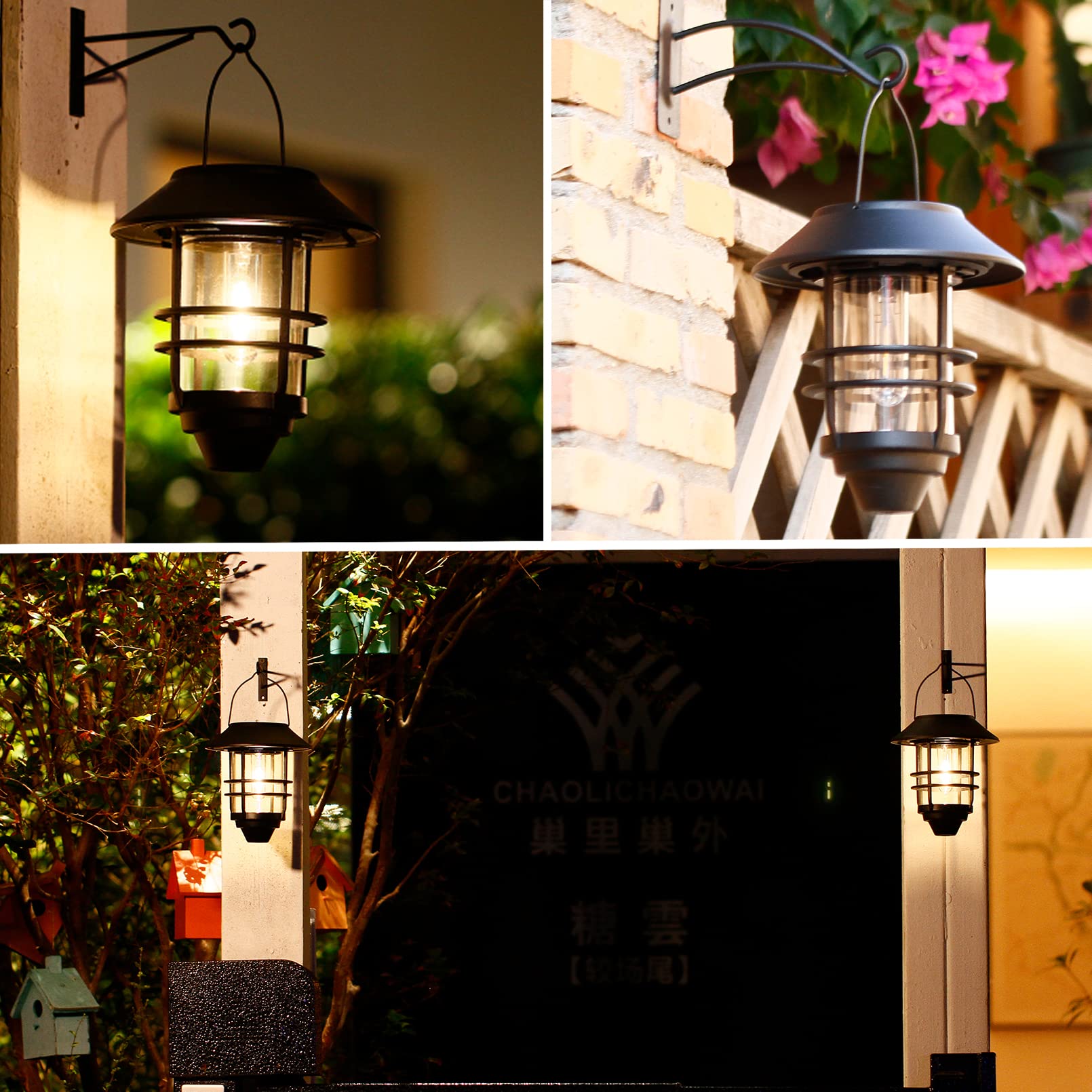 2 Pack Solar Lantern Outdoor - Waterproof Stainless Steel Glass Hanging Solar Lights for Garden, Fence, Wall, Porch - Perfect for Patio Decor, Backyard Lighting & Camping Accessories