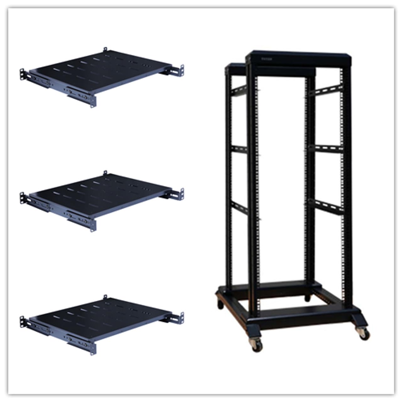 27U 4-Post Open Frame 19-Inch Server Rack & Audio Equipment Rack - Adjustable Depth 16-32 Inches with Fixed Shelves - Perfect for Data Centers, Home Studios & Network Installations