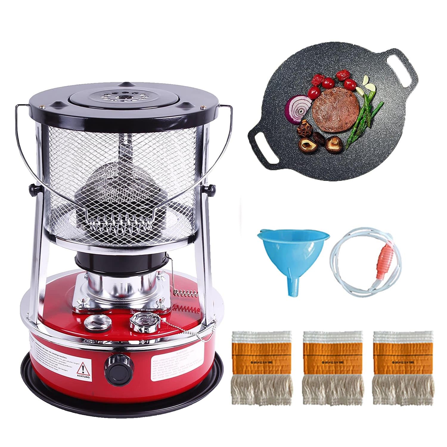 10,000 BTU Portable Kerosene Heater with Grill Pan - Indoor/Outdoor Non-Electric Heater for Camping, Cooking & Heating | Liftable Design for Easy Use in Tents, Garages & Patios