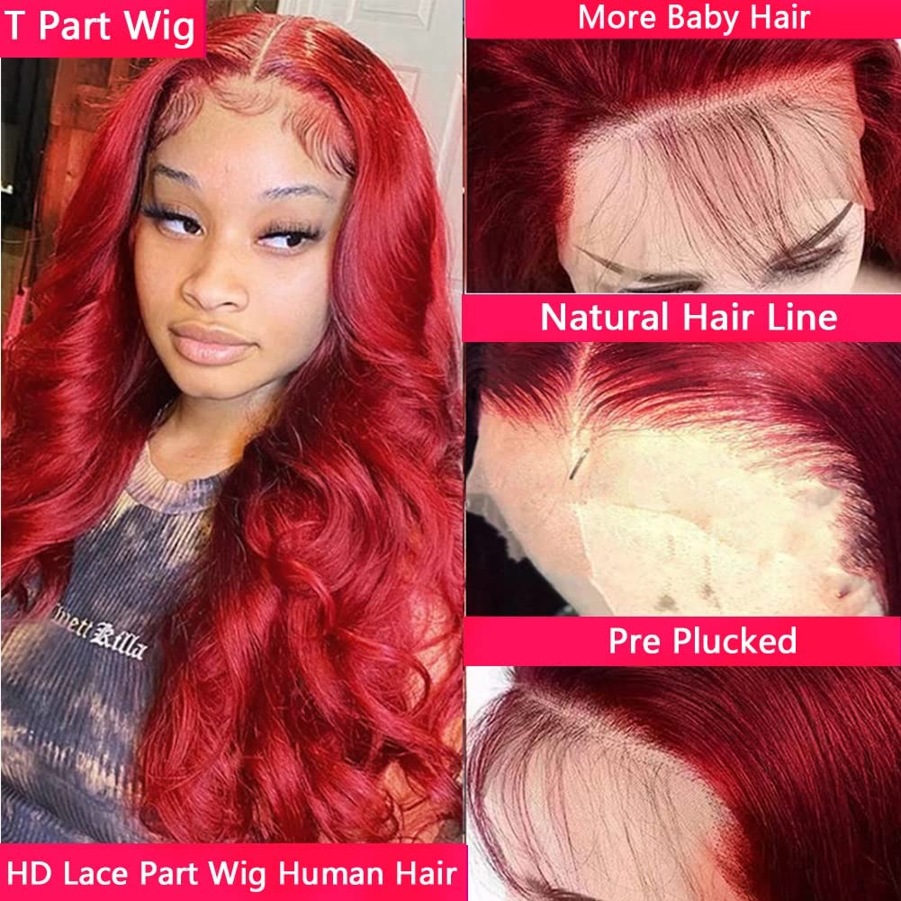 28Inch 180% Density 99J Burgundy Human Hair Lace Front Wig - Bleached Knots, Body Wave, 13x4x1 T-Part Lace, Pre-Plucked Natural Hairline | Perfect for Cosplay, Daily Wear & Special Occasions
