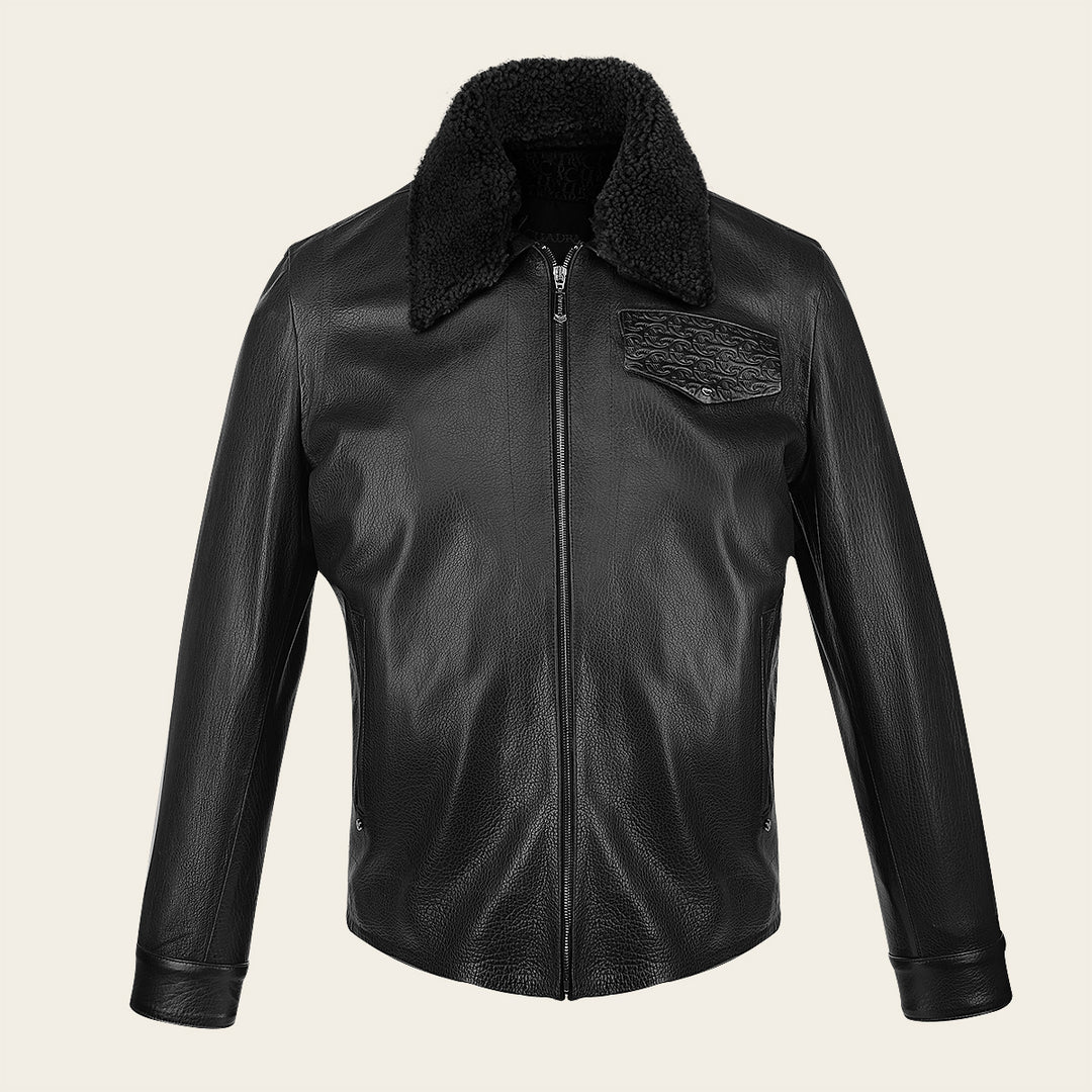 H363BOB Cuadra Black Dress Casual Fashion Aviator Leather Jacket for Men - Stylish Outerwear for Everyday Wear & Night Out