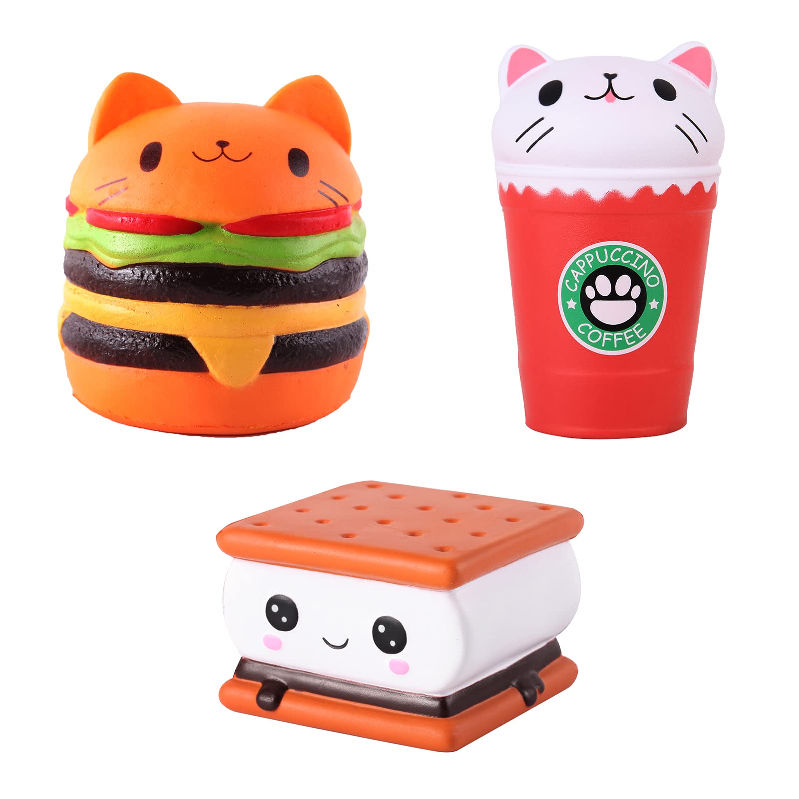Anboor 3pcs Kawaii Cat Squishies Set - Stress Relief Toys for Kids Party Favors & Gifts