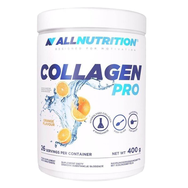 Allnutrition Collagen Pro - Orange Flavor, 26 Servings (400g) | Supports Skin, Hair & Nails Health | Perfect for Smoothies, Shakes & Daily Wellness Routine