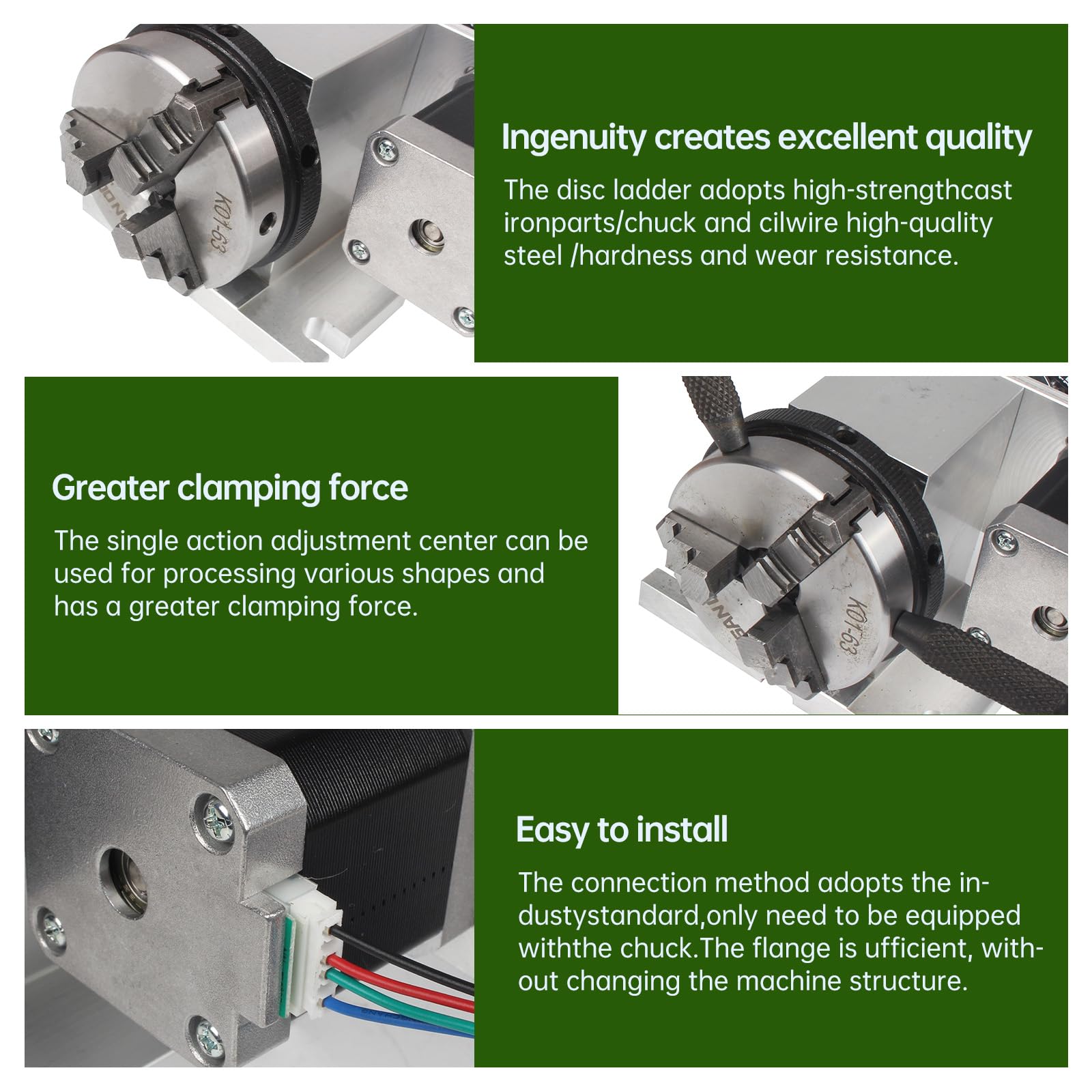 4th Axis CNC Rotary Table with 65mm 3-Jaw Chuck & Nema17 Stepper Motor - 4:1 Reducing Ratio for CNC Milling, Engraving & Woodworking - Includes 54mm Tailstock for Precision Machining (Perfect for DIY Projects, Metalworking & CNC Router Upgrades)