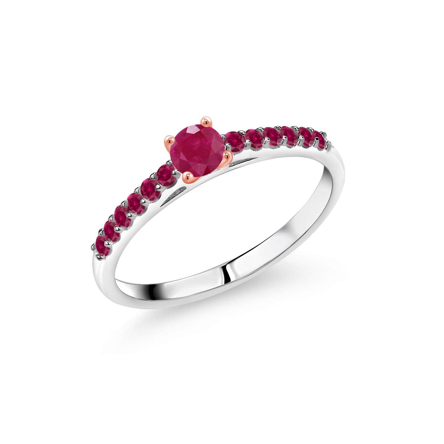 0.43 Ct Round Red Ruby & Created Ruby Ring in 925 Sterling Silver & 10K Rose Gold | Gem Stone King | Elegant Jewelry for Weddings, Anniversaries & Special Occasions