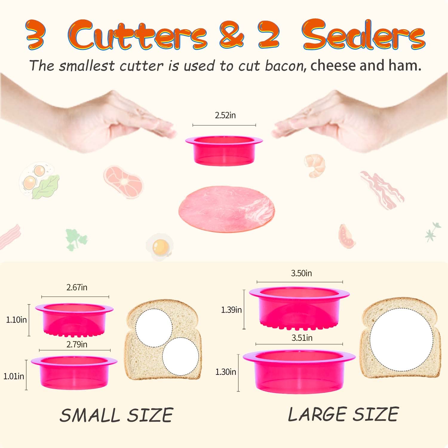 HiYZ 5-Piece Sandwich Cutter and Sealer Set - Stainless Steel Crustless Sandwich Maker for Peanut Butter, Jelly, Bread, Pancakes & Cookies - Fun Kitchen Tool for Kids, Boys and Girls - Perfect for School Lunches, Parties and Family Snack Time