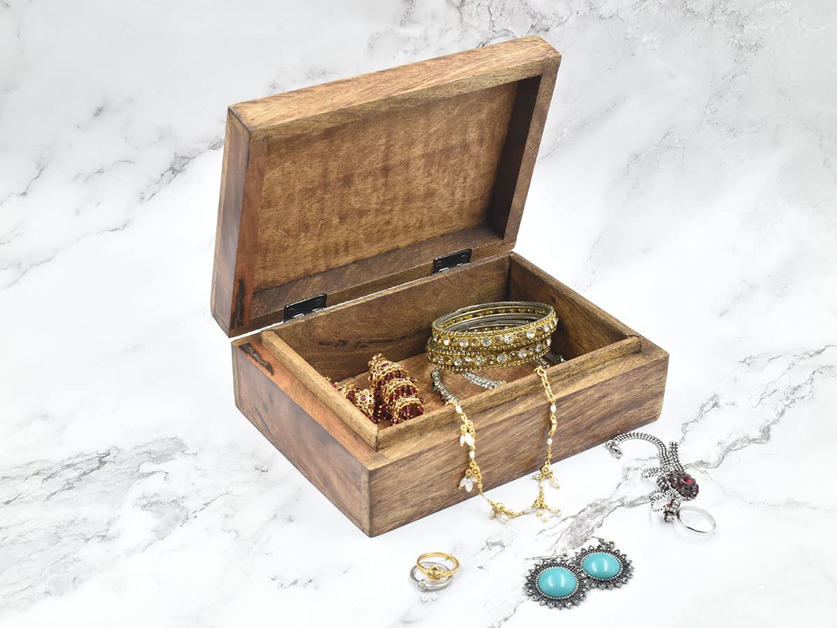 Hand Carved Wooden Decorative Box with OM & Floral Design - Jewelry Organizer, Keepsake Box, Treasure Chest for Women | Perfect for Home Decor, Gift Giving, and Storing Valuables
