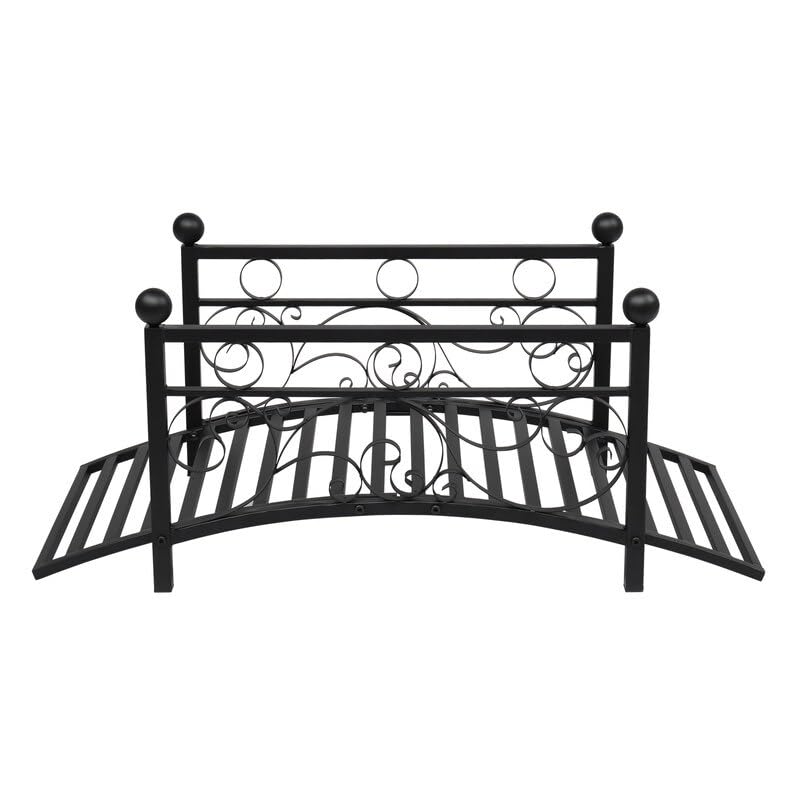 Garden Iron Bridge with Round Ball - Decorative Outdoor Metal Bridge for Landscaping, Yard, and Garden Decor - Perfect for Pathways, Flower Beds, and Water Features