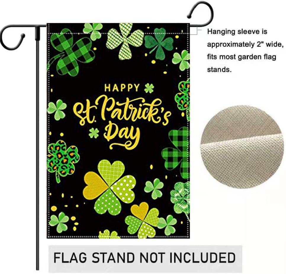 St. Patrick's Day Garden Flag - 12.5x18 Inch Double Sided Shamrock Clover Burlap Flag for Outdoor Decor, Yard & Patio Celebration | Perfect for Irish-Themed Parties & Spring Festivals