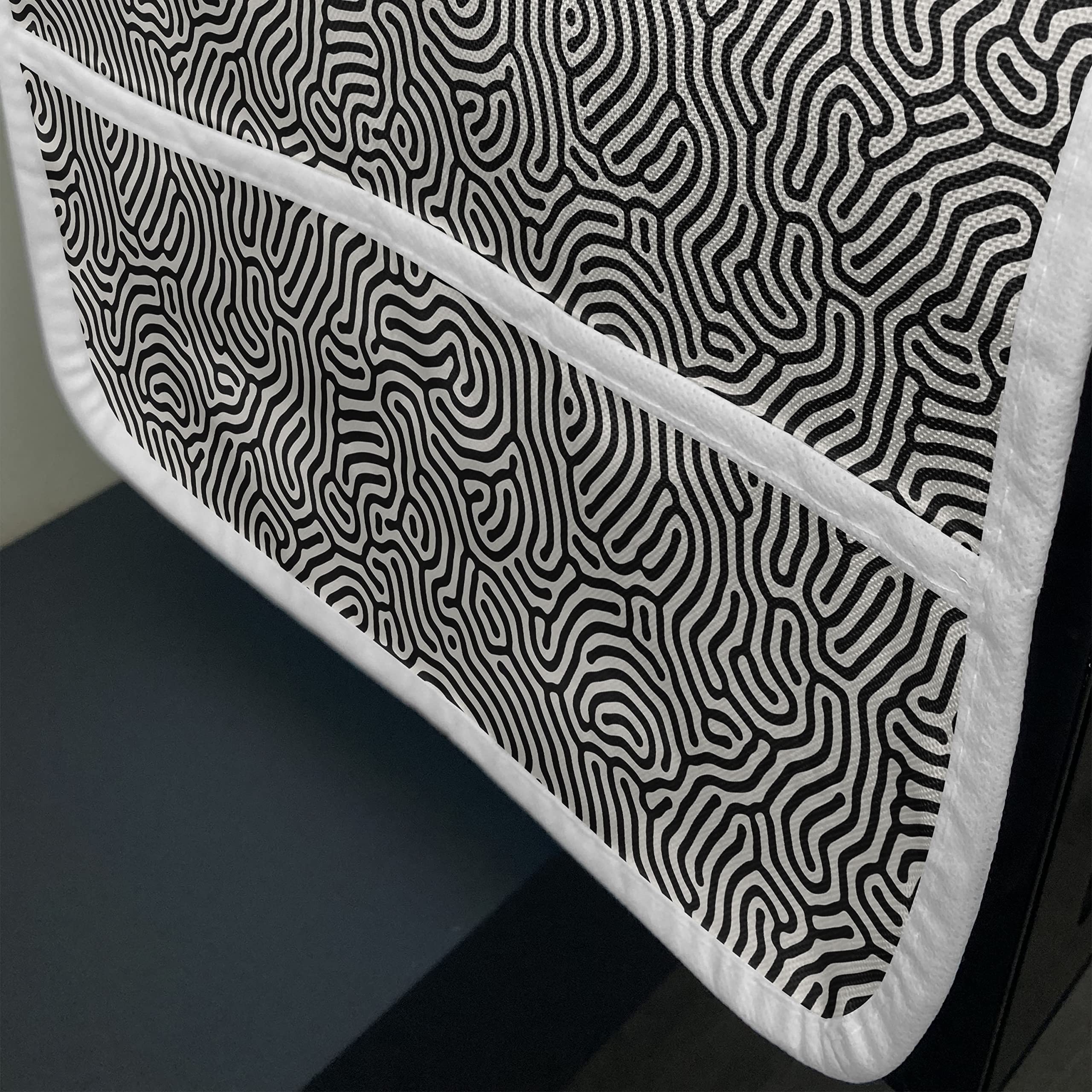 Ambesonne Black and White Microwave Cover - Modern Maze Labyrinth Abstract Design, Waterproof Kitchen Organizer with Storage Pockets, 36x12 Inches - Perfect for Countertop Protection & Stylish Kitchen Decor
