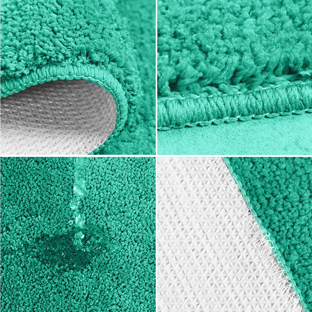 Premium 3-Piece Bathroom Rug Set - Soft Shaggy Non-Slip Bath Mats with U-Shaped Mat & Toilet Cover (Green) | Cozy Floor Mats for Bathroom, Shower & Vanity Area