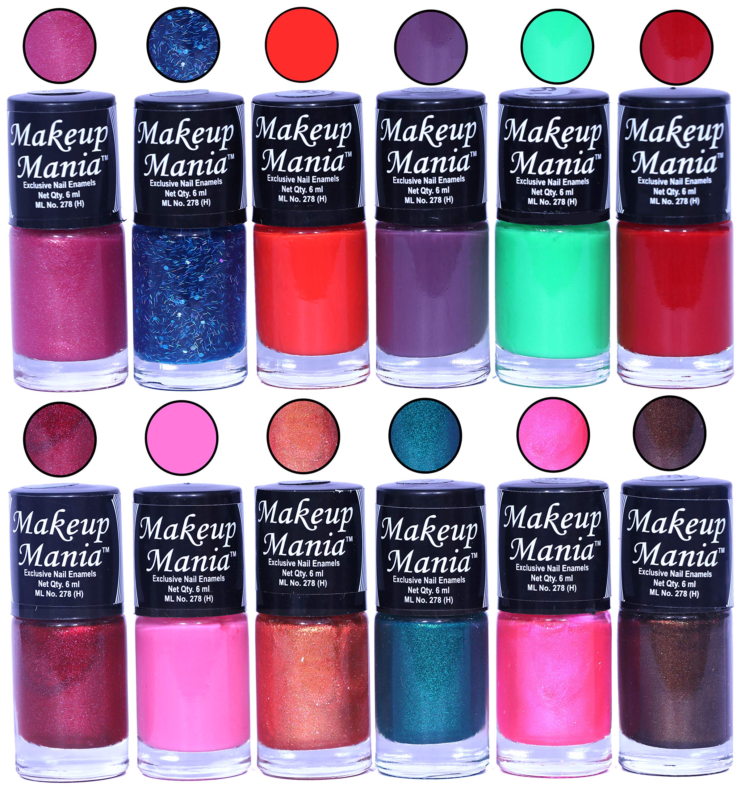 Makeup Mania 12-Piece Nail Polish Set - 6ml Each, Multicolor Combo No.103 - Perfect for Home Manicures, Parties & Gift Giving