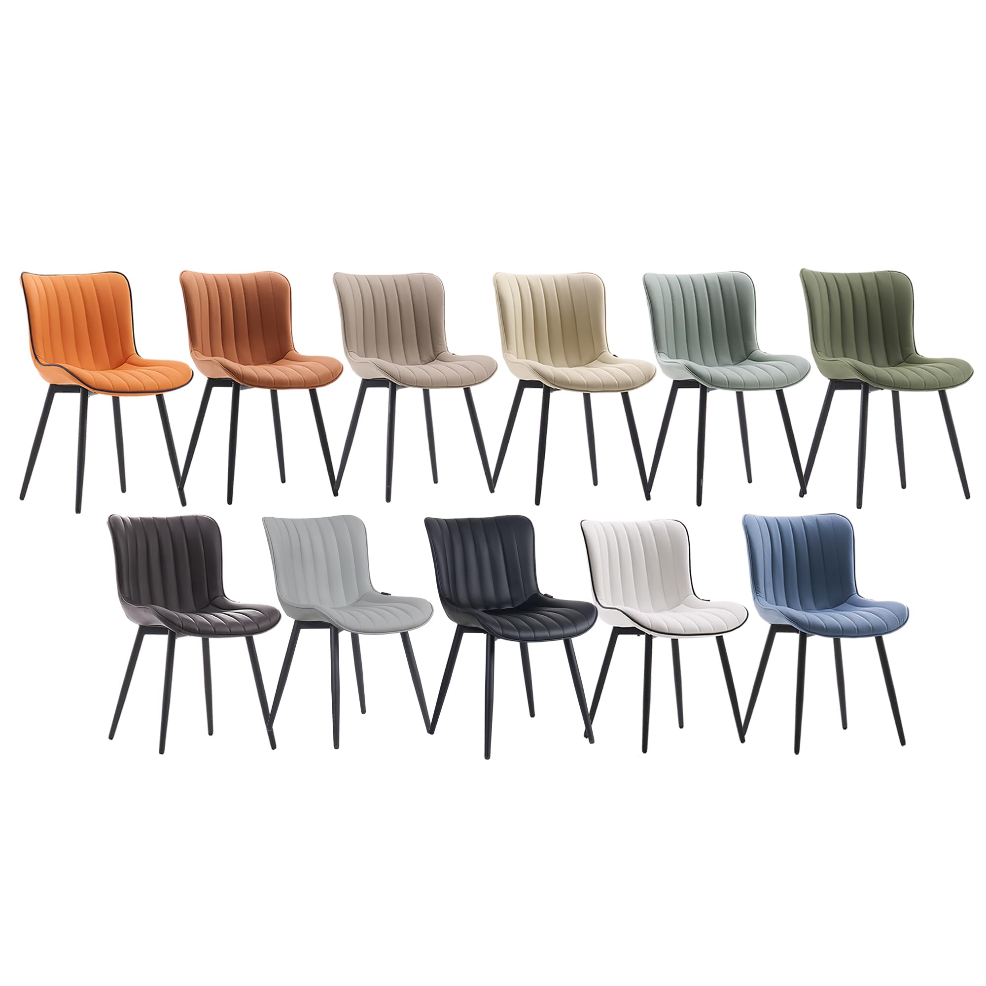 YOUNUOKE Mid Century Modern Dining Chairs Set of 2 - Orange Upholstered Armless Kitchen Chairs with Faux Leather & Metal Legs - Perfect for Dining Room, Kitchen, Living Room, Reception Area and Guest Bedroom