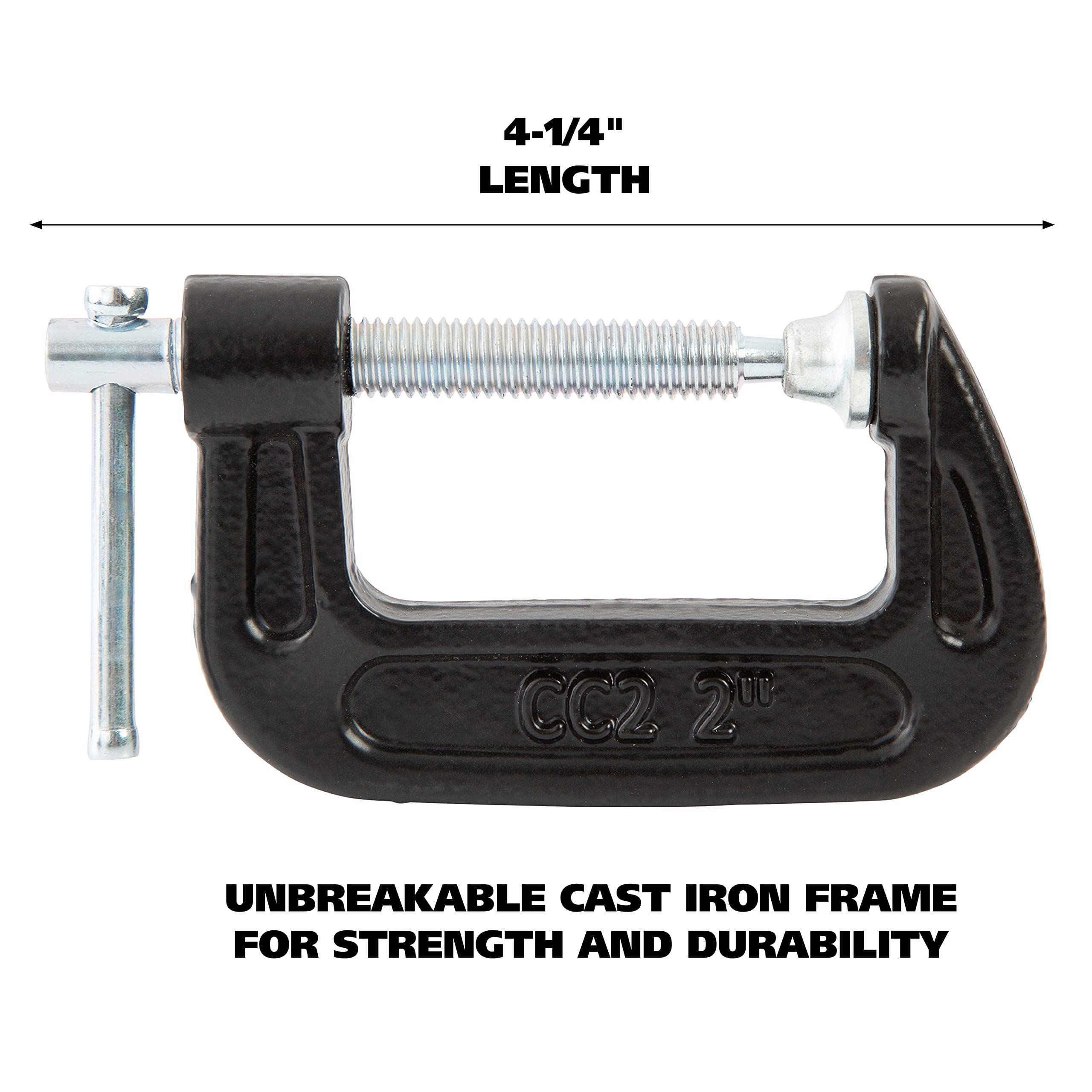 GreatNeck CC2 2-Inch C-Clamp for Woodworking & Auto Repair - Heavy Duty Clamping Tool for DIY & Welding Projects