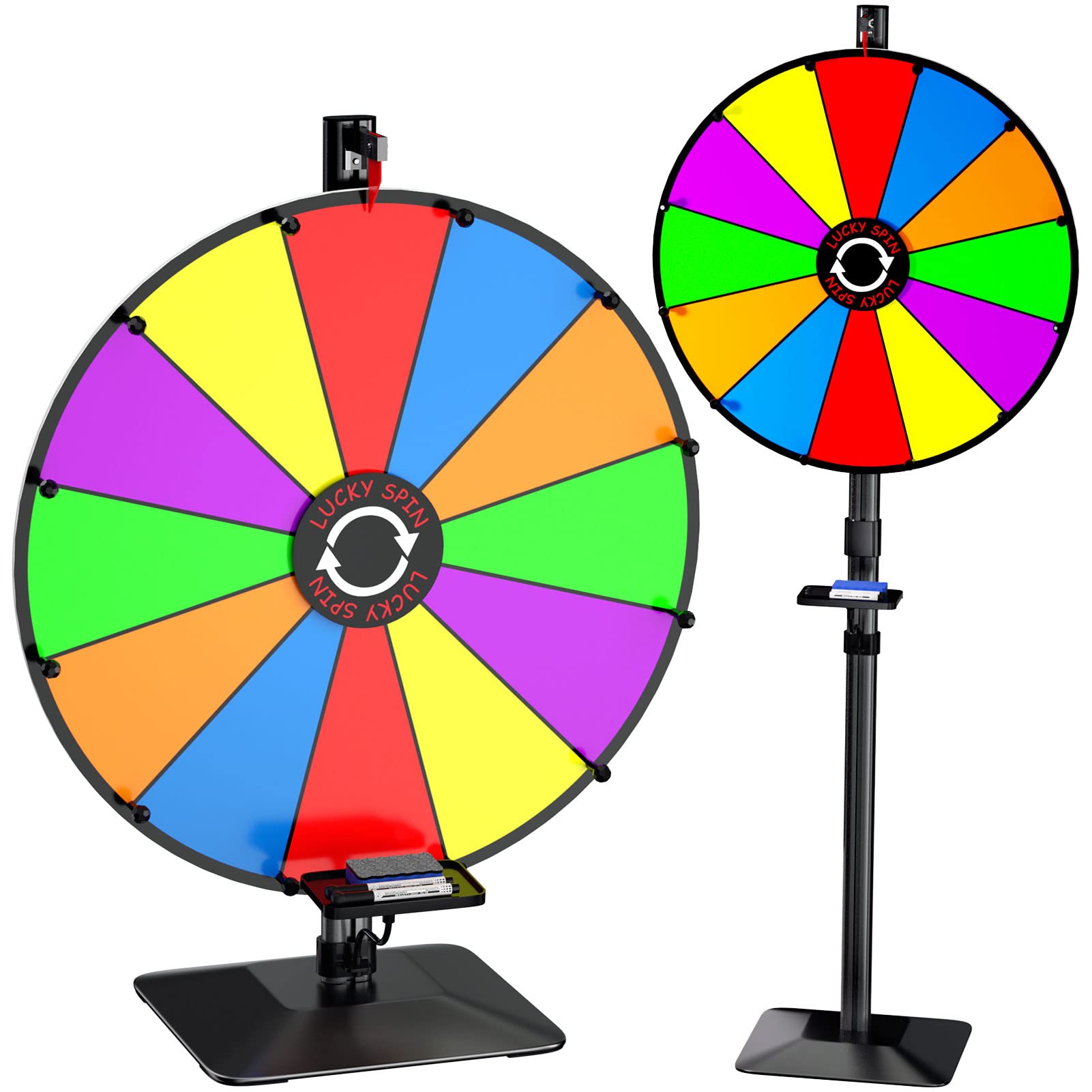 24 Inch Prize Wheel with 12 Slots - Colorful Spinning Wheel for Tabletop or Floor Use - Dry Erase Roulette Wheel with Tray, Markers & Eraser - Perfect for Carnivals, Game Nights, and Fortune Wheel Contests