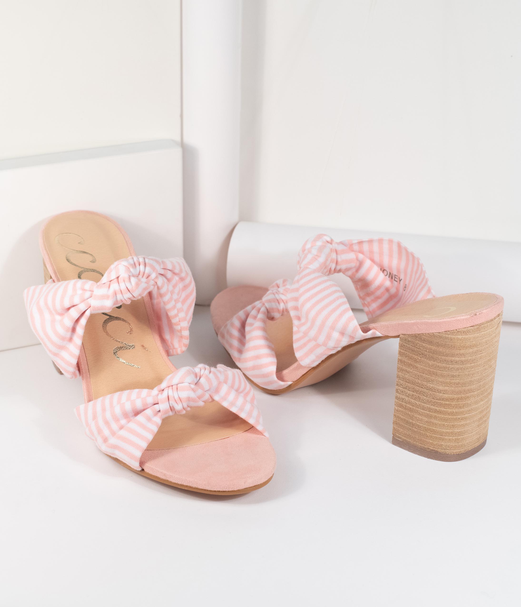 Stylish Pink & White Striped Block Heel Sandals for Women - Perfect for Summer Outfits, Weddings & Beach Vacations
