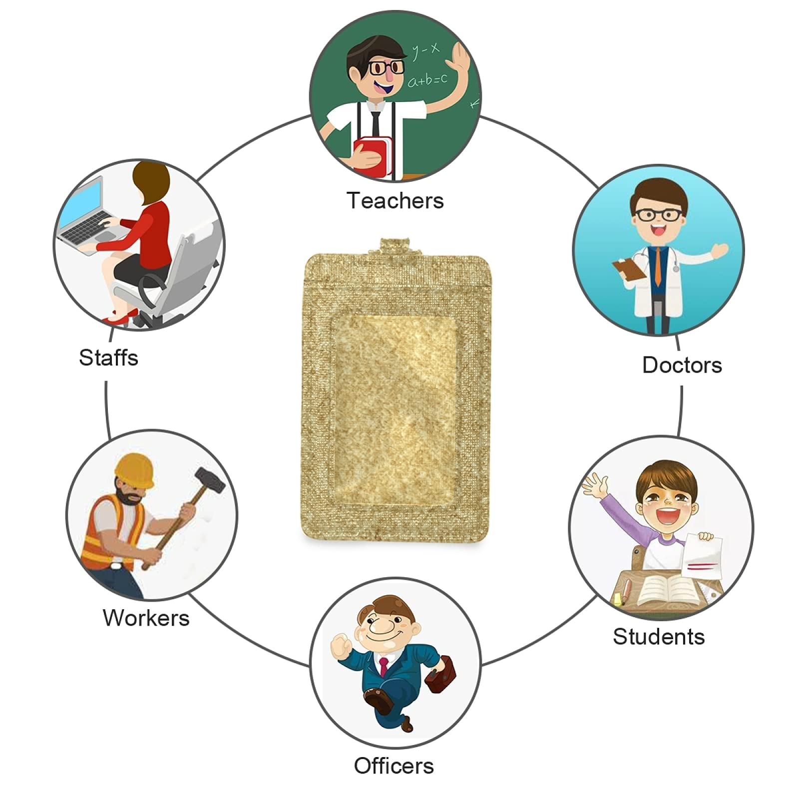 Gold Glitter ID Badge Holder with Lanyard & Key Ring - Office & Event Use
