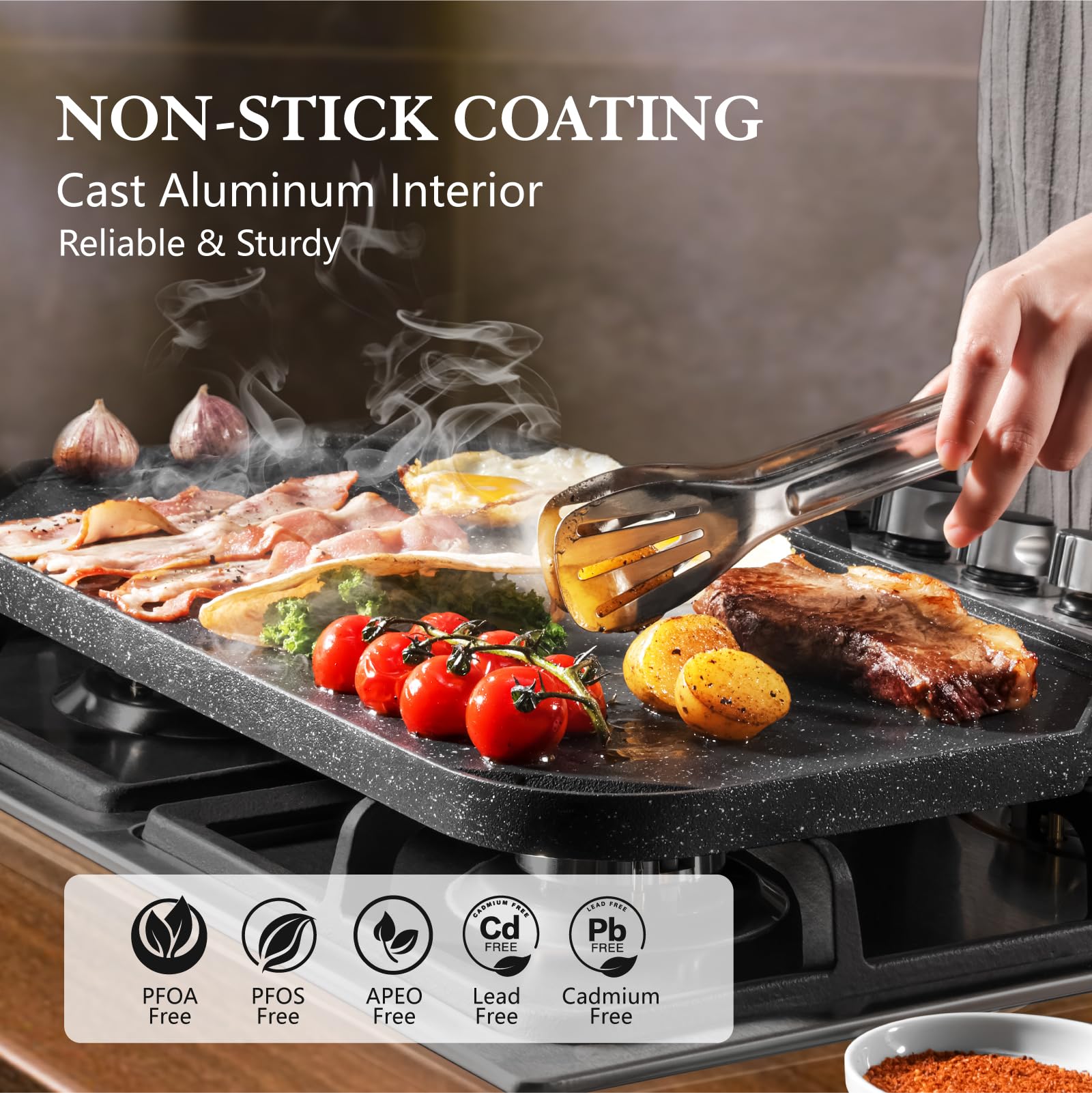 SENSARTE Nonstick Griddle Grill Pan - Reversible Cast Aluminum Grill & Griddle for Stovetop, Camping, BBQ - 19.5