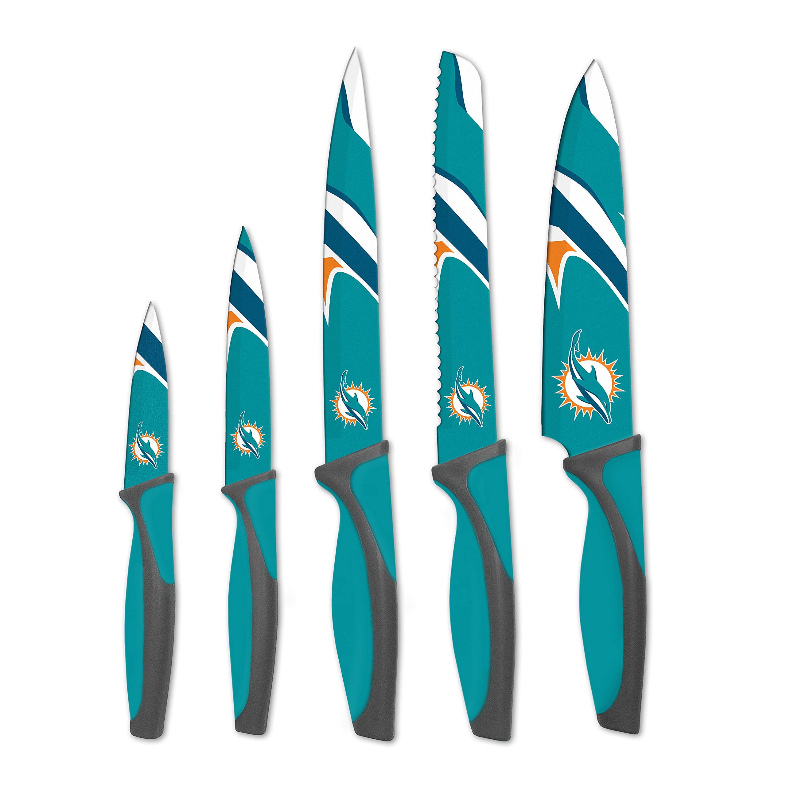 Premium NFL Miami Dolphins Themed Kitchen Knife Set - Stainless Steel Blades, Ergonomic Handles - Perfect for Cooking, Grilling, and Tailgating Parties