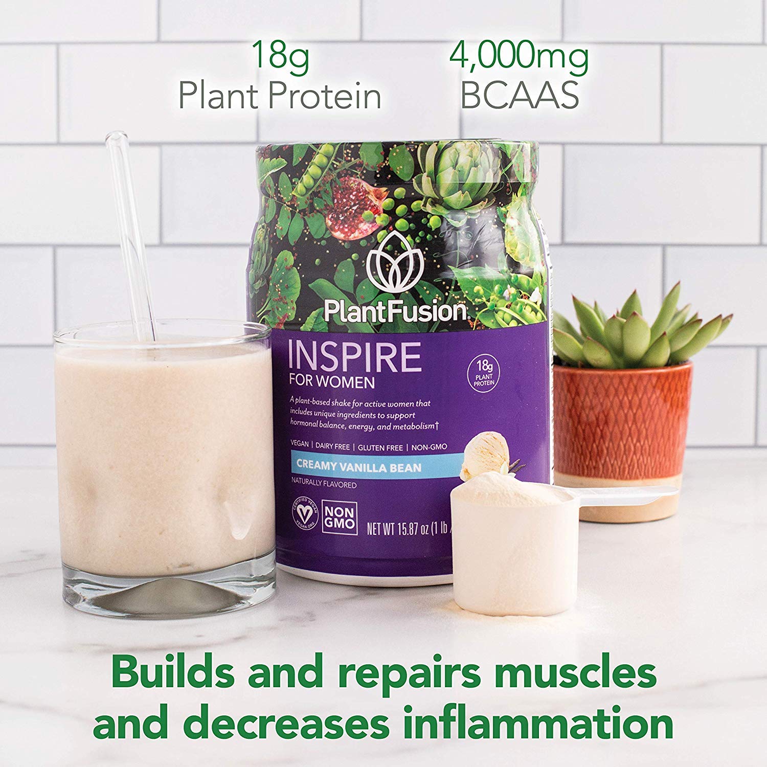 PlantFusion Inspire Plant Protein Powder for Women - Low Carb Vegan Protein Powder for Lean Muscle & Weight Management - Keto Friendly, Gluten Free, Soy Free, Dairy Free, Sugar Free, Non-GMO - Creamy Vanilla Bean Flavor (1 lb) | Perfect for Post-Workout Recovery, Smoothies & Healthy Meal Replacement