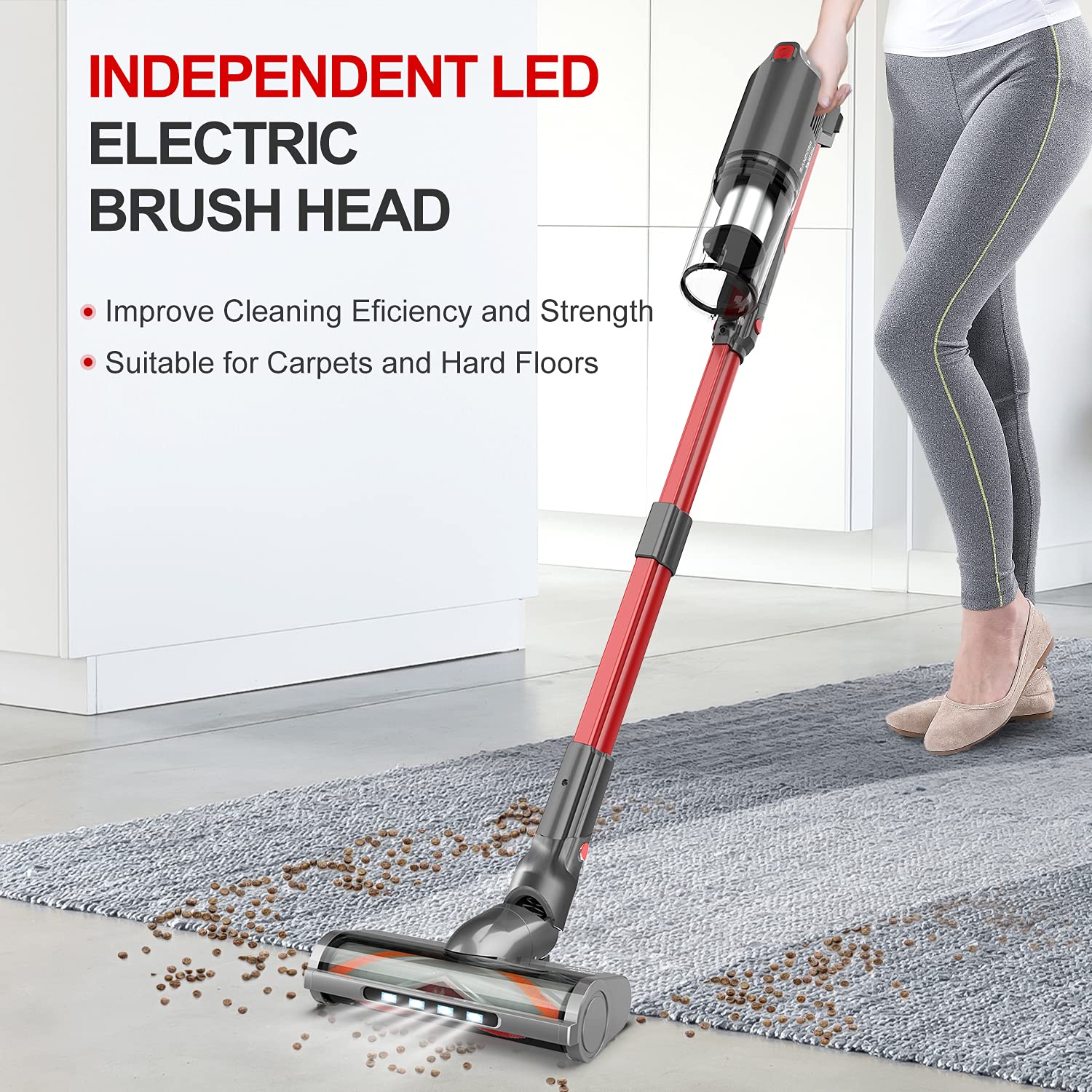 Whall Cordless Vacuum Cleaner - 25KPa Powerful Suction, 280W Brushless Motor, Lightweight Stick Vacuum for Home, Pet Hair, Carpet & Hard Floors - 55 Min Runtime, Grey - Perfect for Quick Cleanups & Deep Cleaning in Living Rooms, Bedrooms & Cars