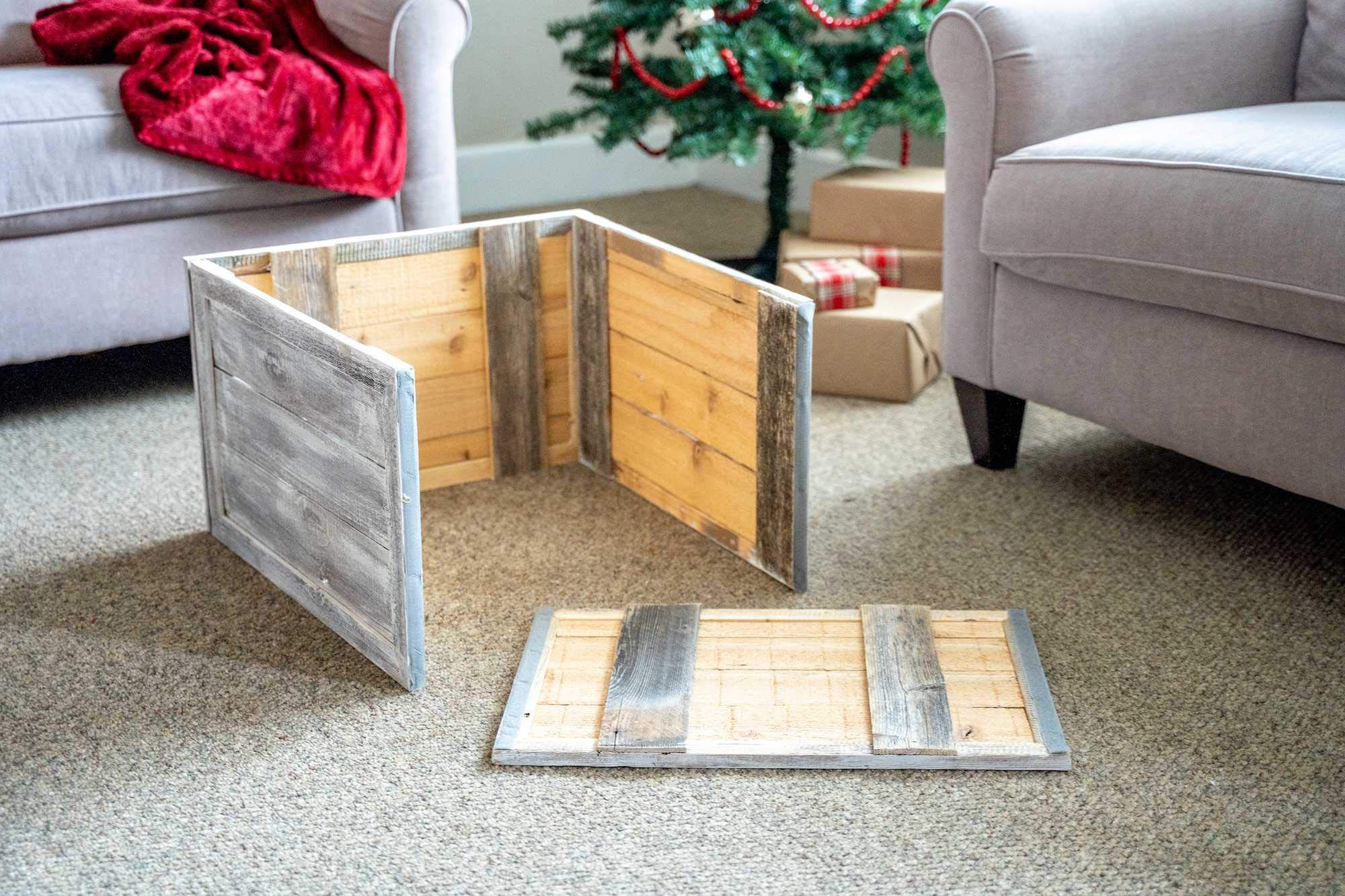 HomeRoots 23-Inch Gray White Wash Plank Christmas Tree Collar - Rustic Farmhouse Holiday Decor for Fireplace Mantel & Living Room