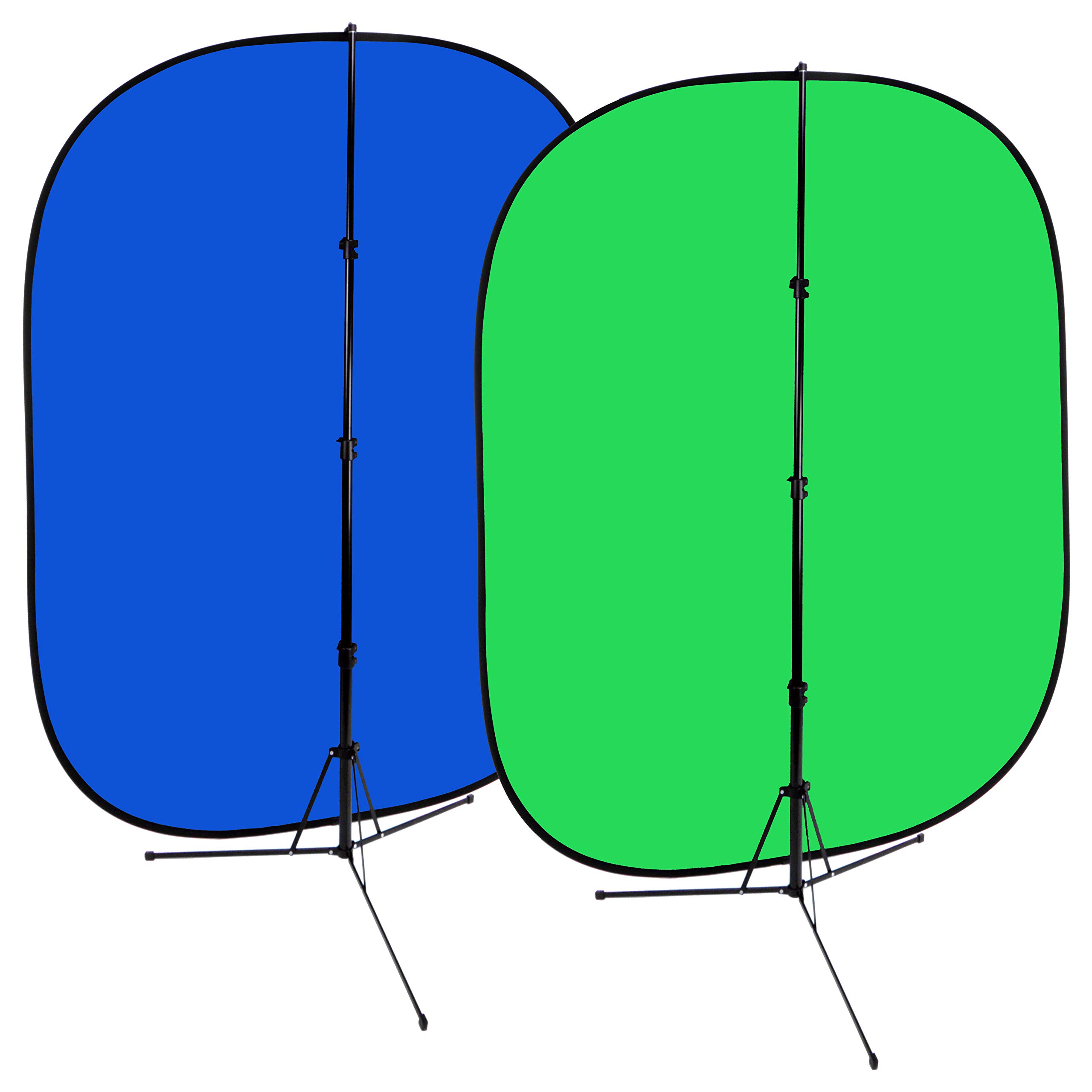 Fotodiox 5'x7' Collapsible Chromakey Green & Blue 2-in-1 Photo Video Backdrop Kit with Stand - Perfect for YouTube, Live Streaming, and Professional Photography