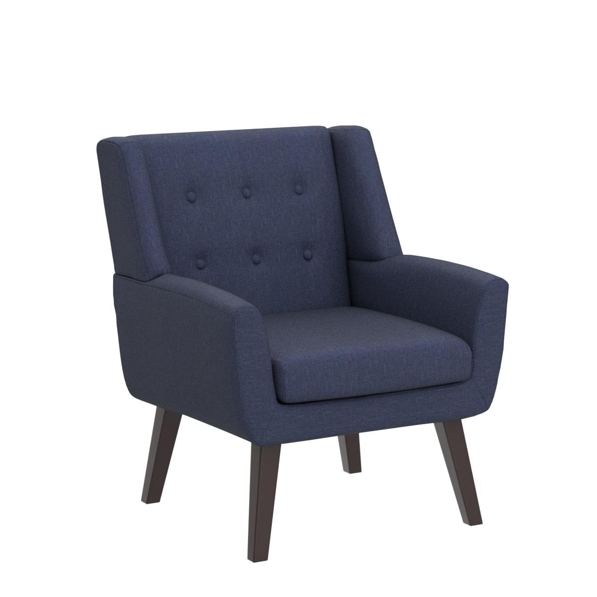 HUIMO Mid Century Modern Accent Chair - Dark Blue Upholstered Button Tufted Armchair with Linen Fabric for Living Room, Bedroom & Office - Comfortable Reading Chair for Relaxation & Home Decor